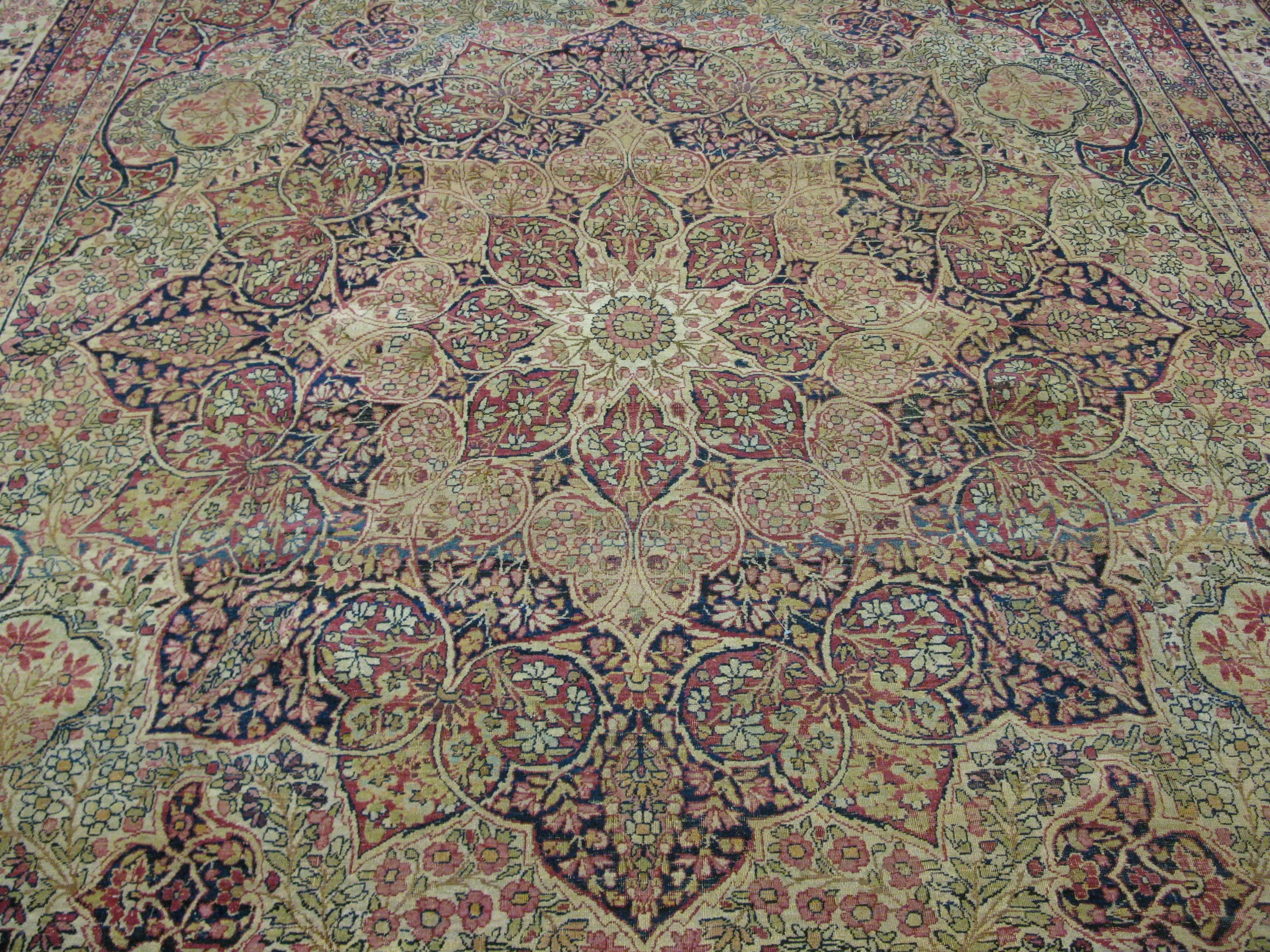 Kirman Late 19th Century Hand Knotted Wool  Antique Persian Lavar Kerman Rug For Sale