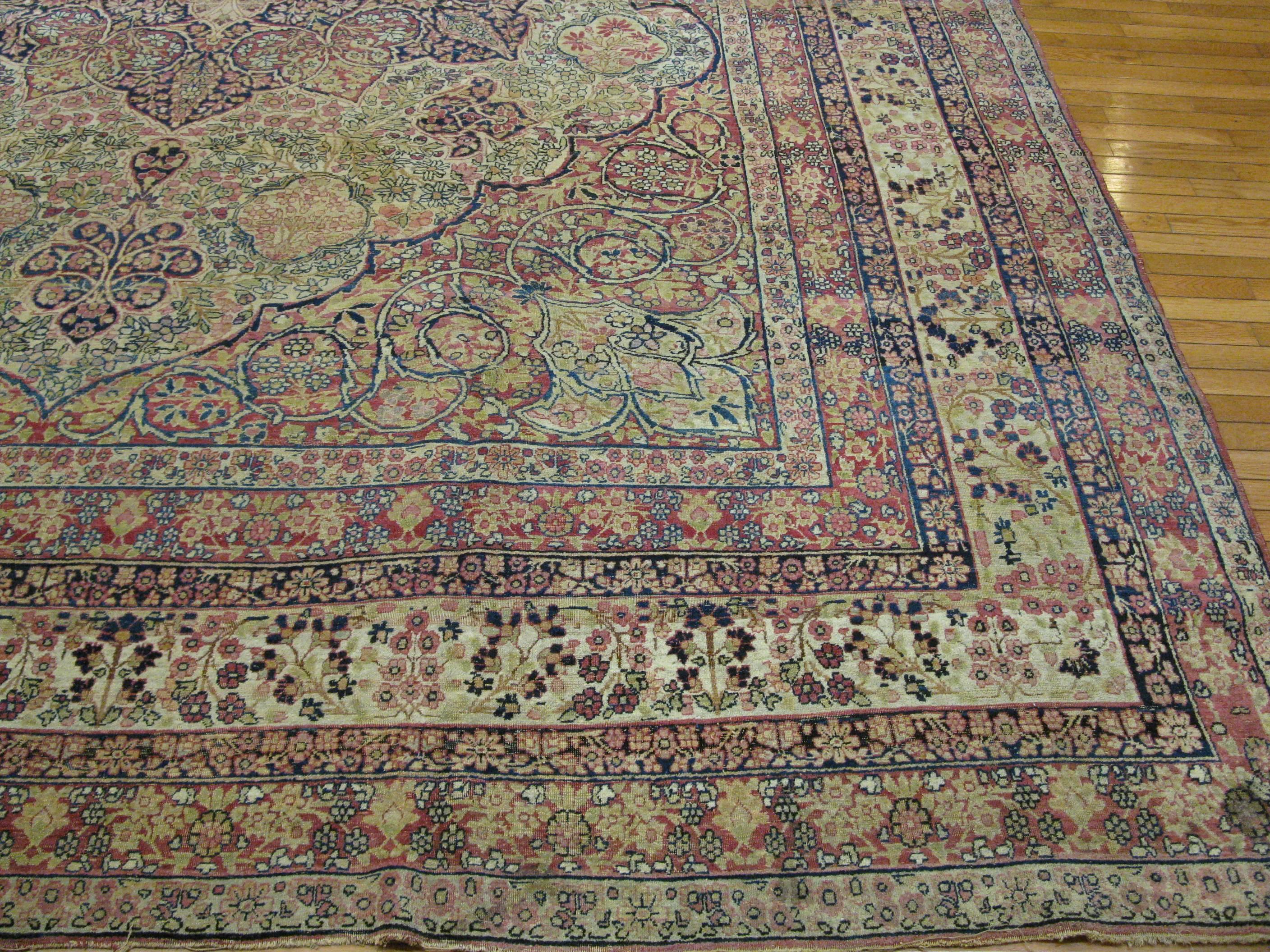 Hand-Knotted Late 19th Century Hand Knotted Wool  Antique Persian Lavar Kerman Rug For Sale