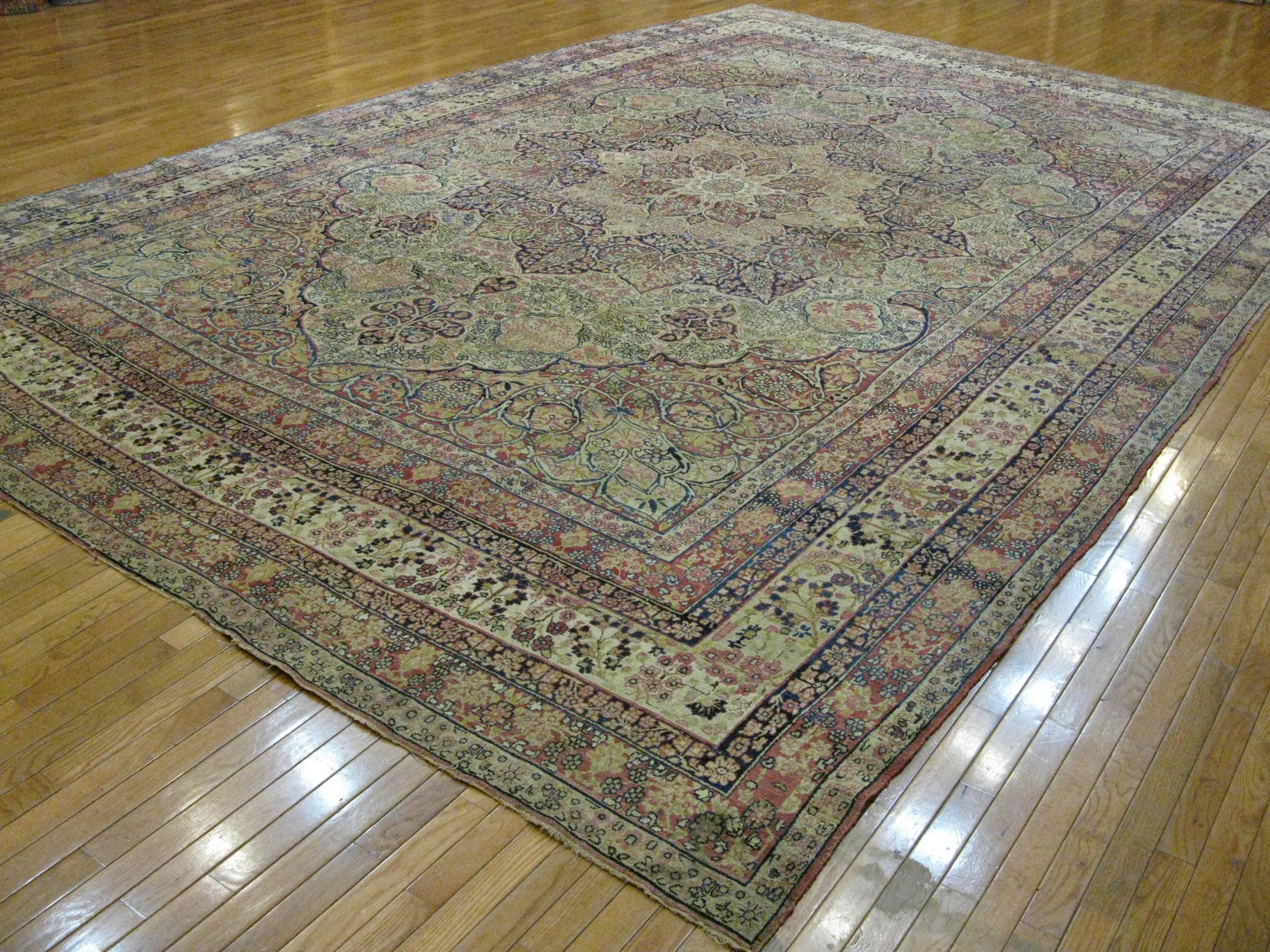 Late 19th Century Hand Knotted Wool  Antique Persian Lavar Kerman Rug For Sale 1