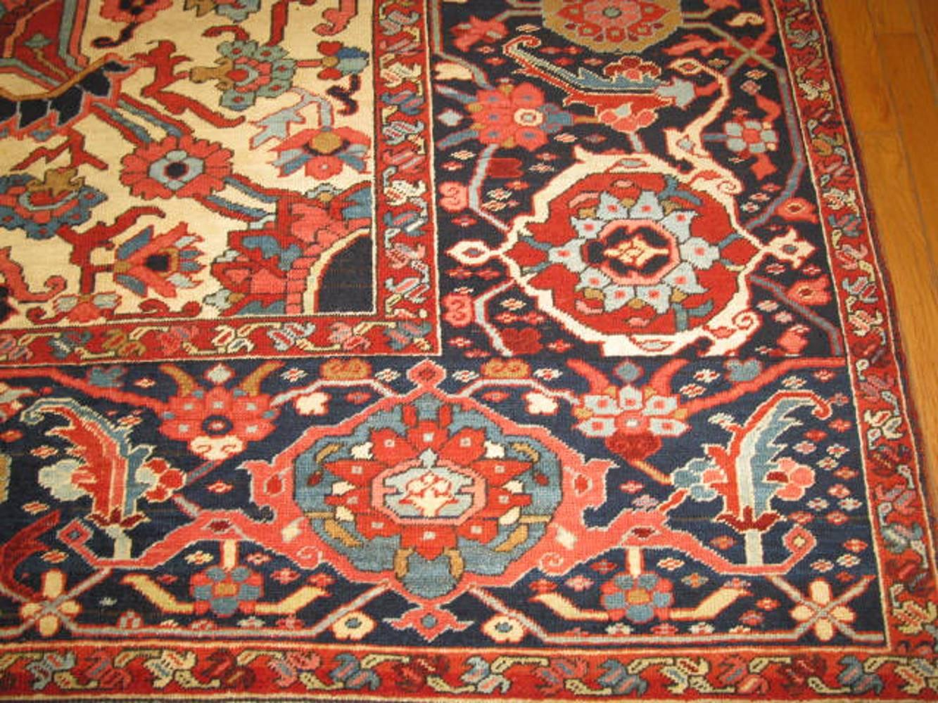 Hand-Knotted Large Antique Persian Serapi Rug For Sale