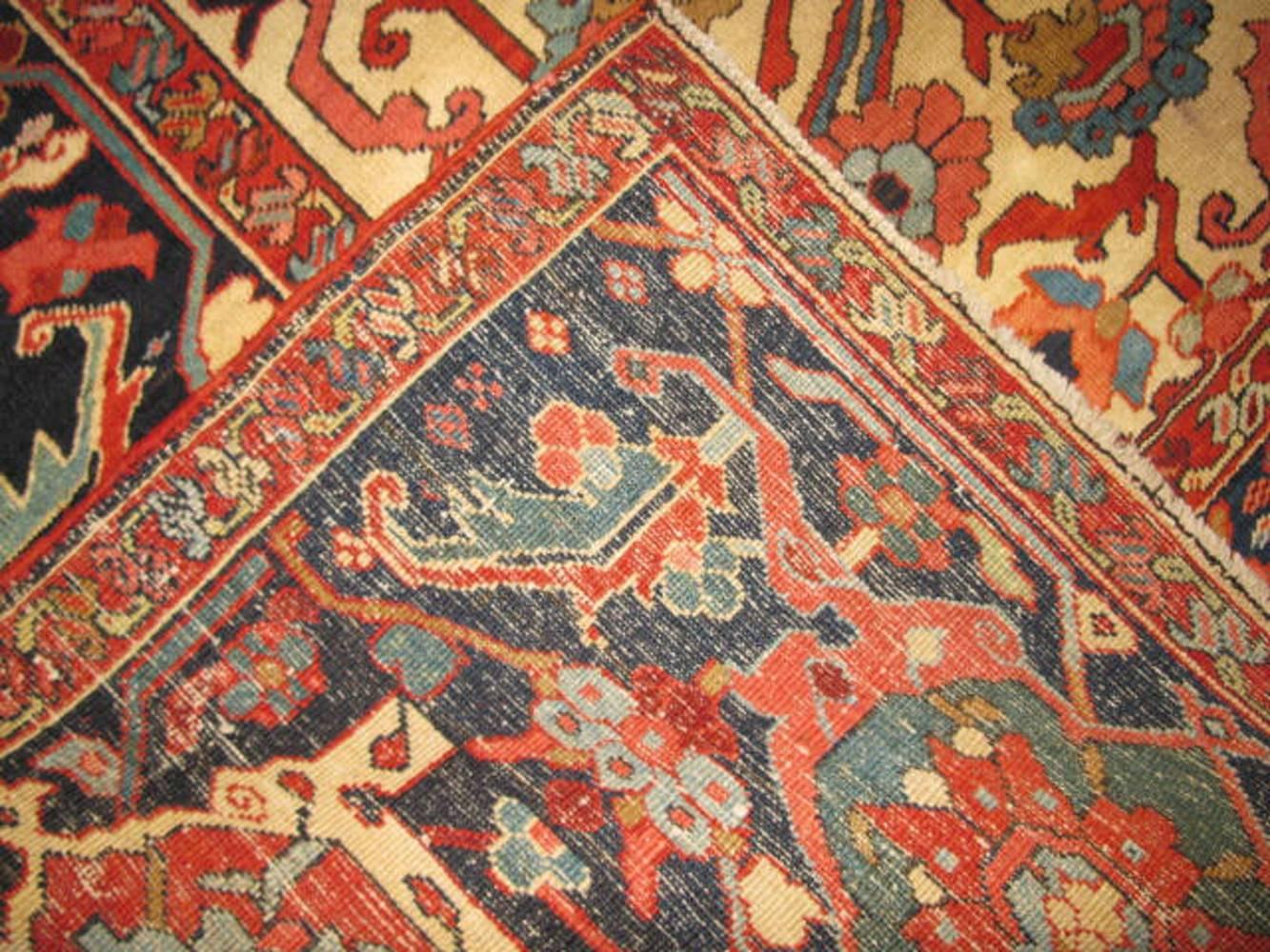 19th Century Large Antique Persian Serapi Rug For Sale