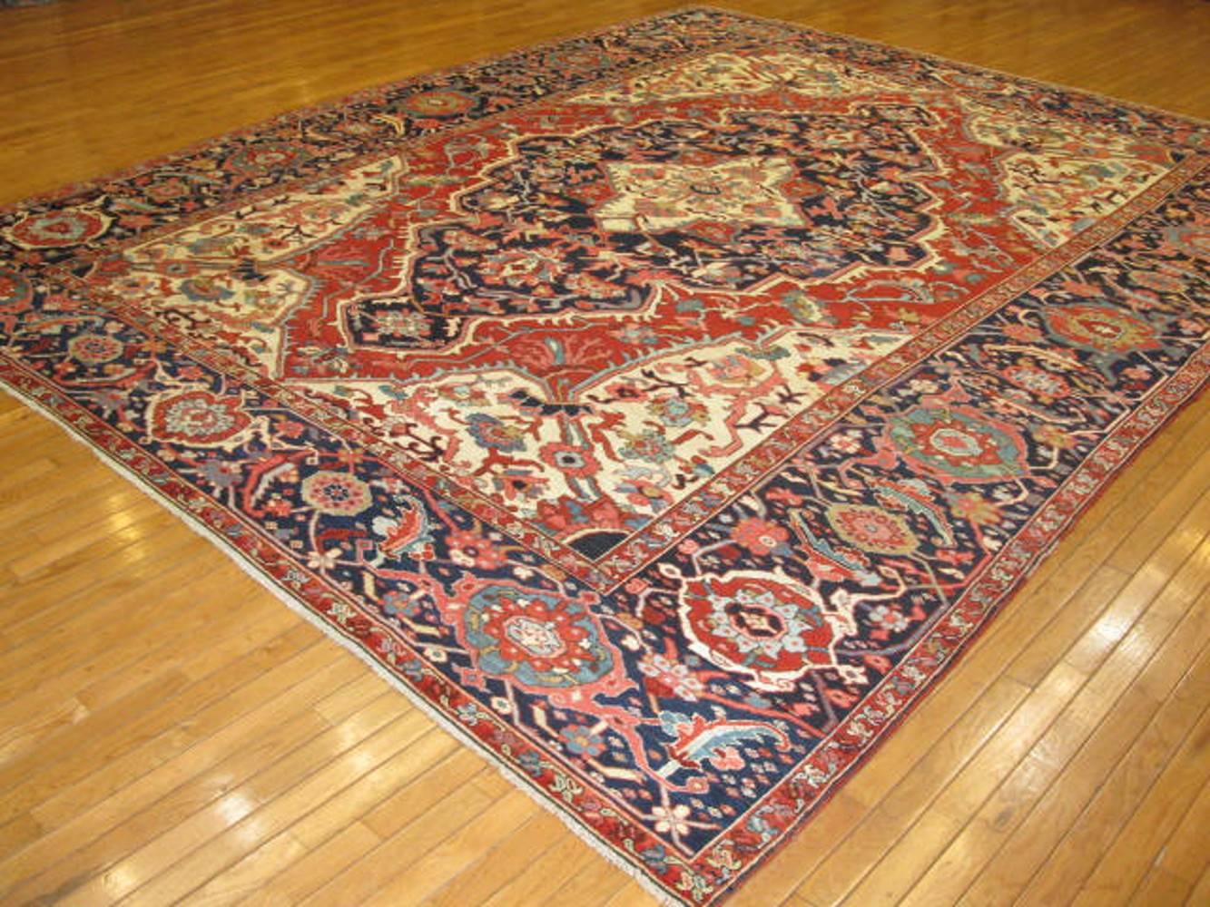Wool Large Antique Persian Serapi Rug For Sale