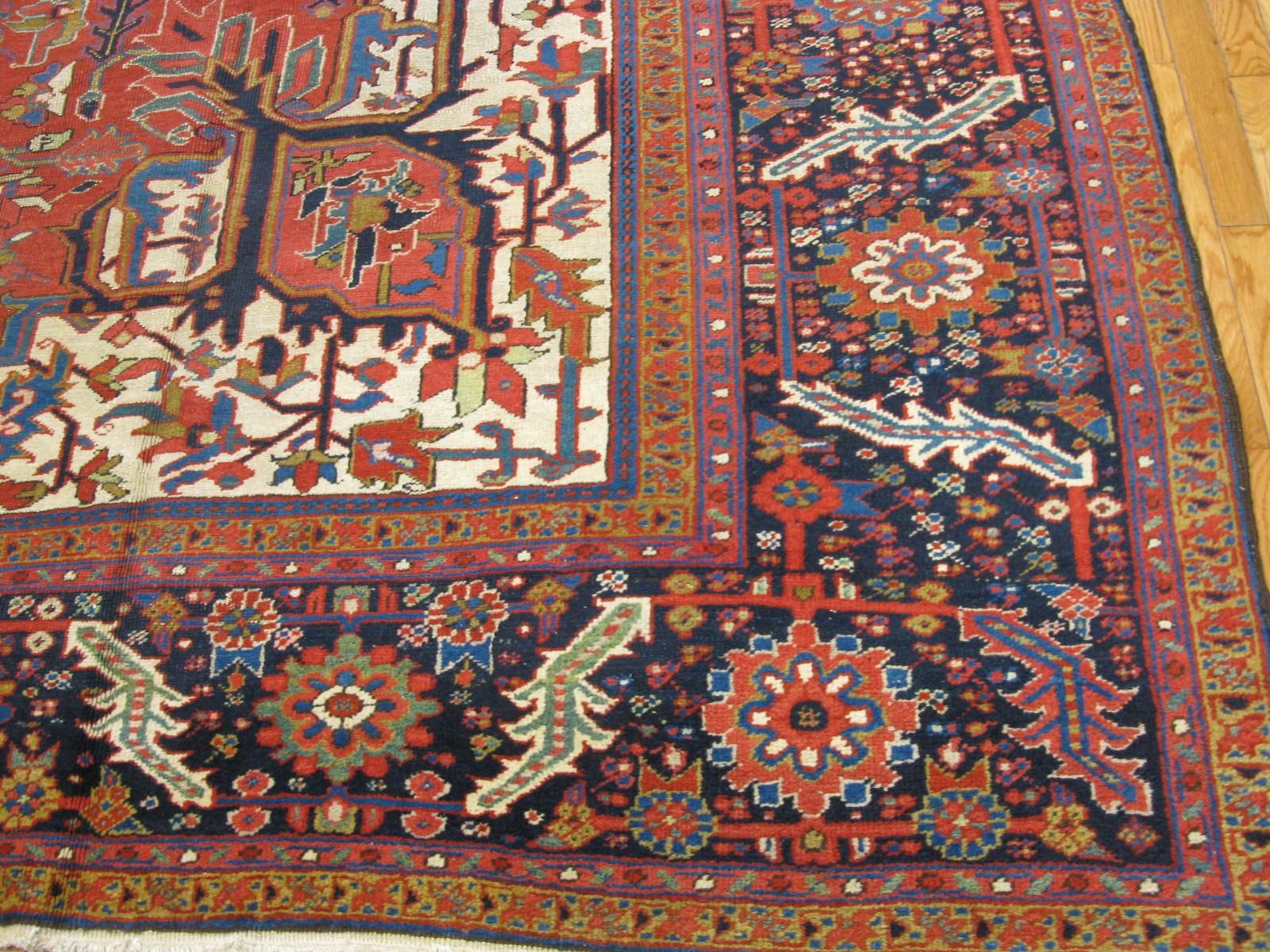 Hand-Knotted Large Antique Persian Heriz Rug For Sale