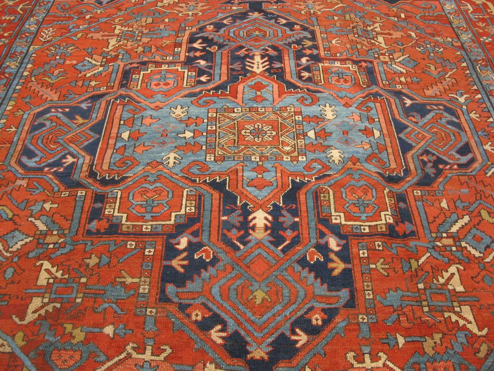 Heriz Serapi Antique Room Size Hand Knotted Wool Persian Serapi Rug For Sale
