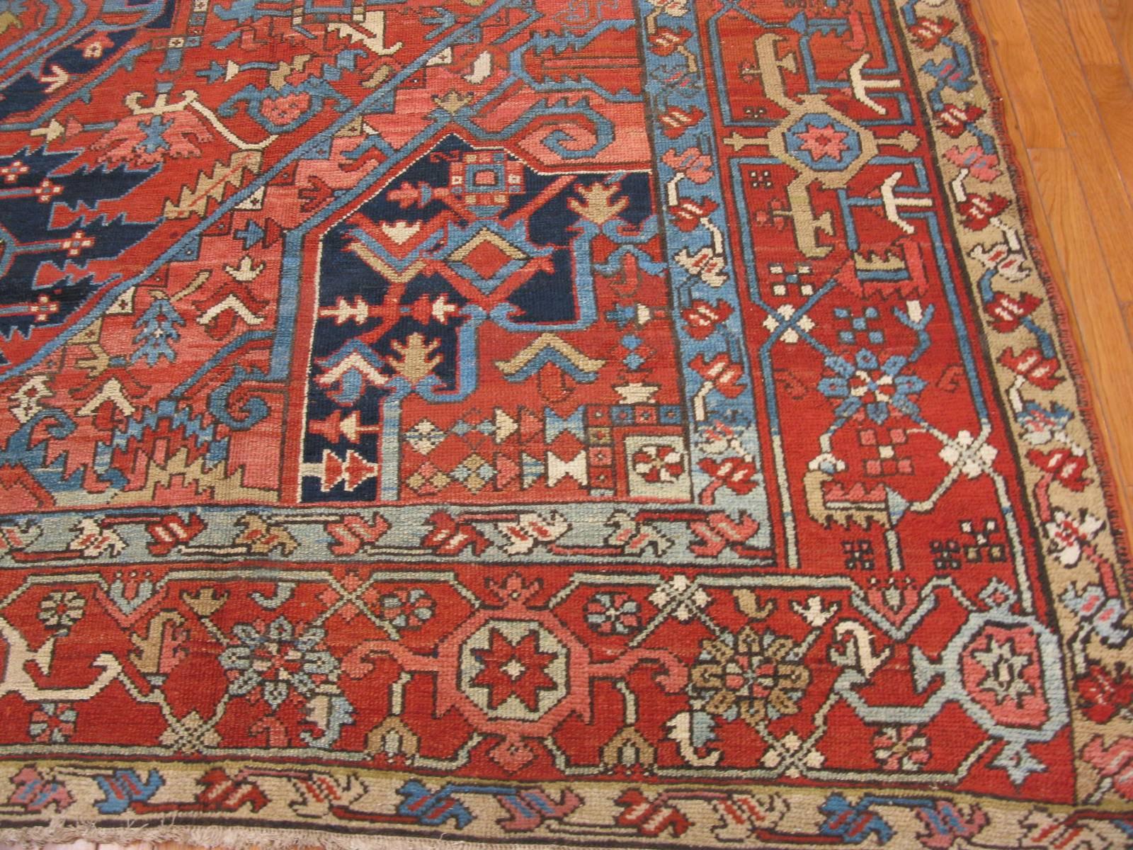 Hand-Knotted Antique Room Size Hand Knotted Wool Persian Serapi Rug For Sale