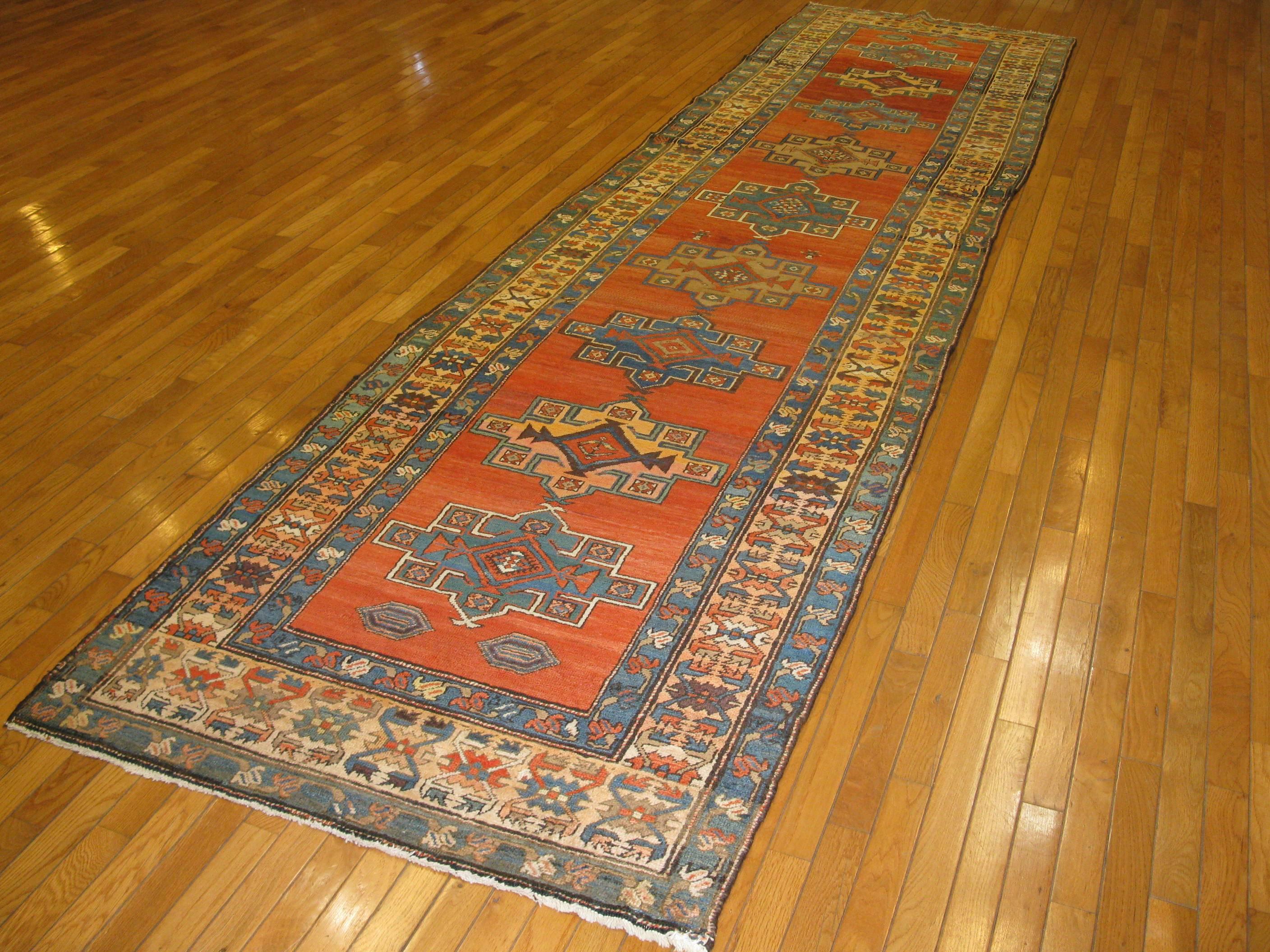 Wool Antique Hand-Knotted Persian Bakshayesh Runner Rug For Sale