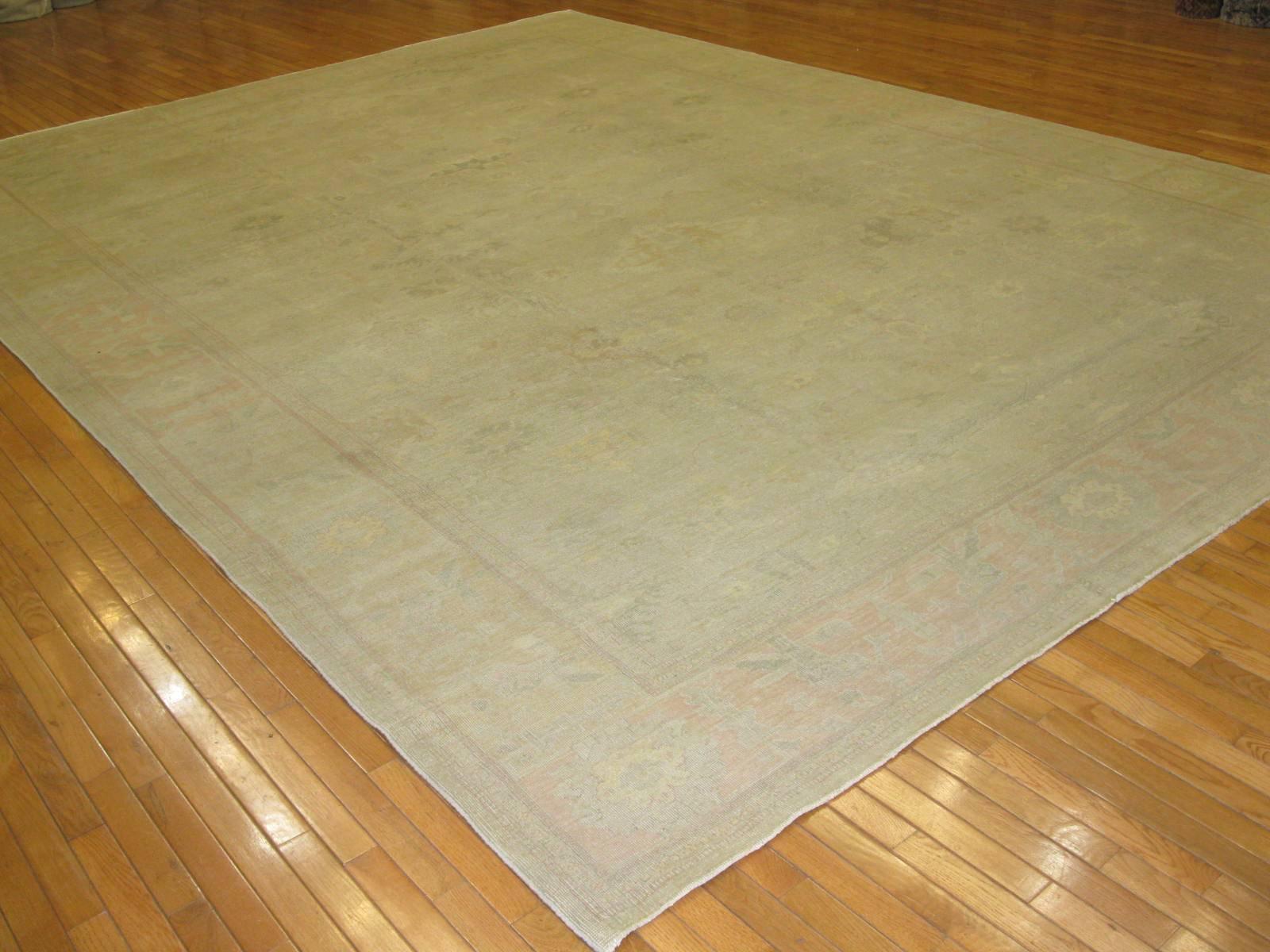 Wool Hand-Knotted Oushak Design Rug