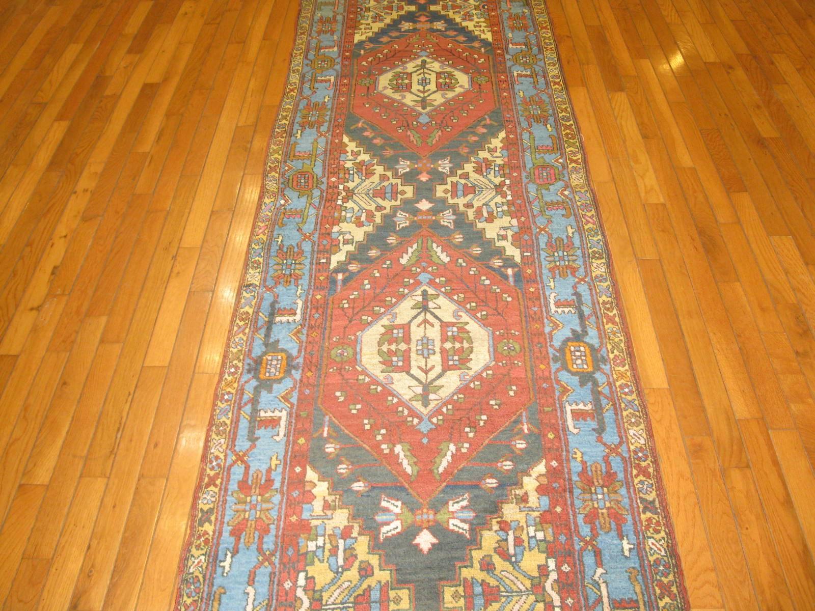 Heriz Serapi Antique Long Persian Heriz Runner Rug For Sale