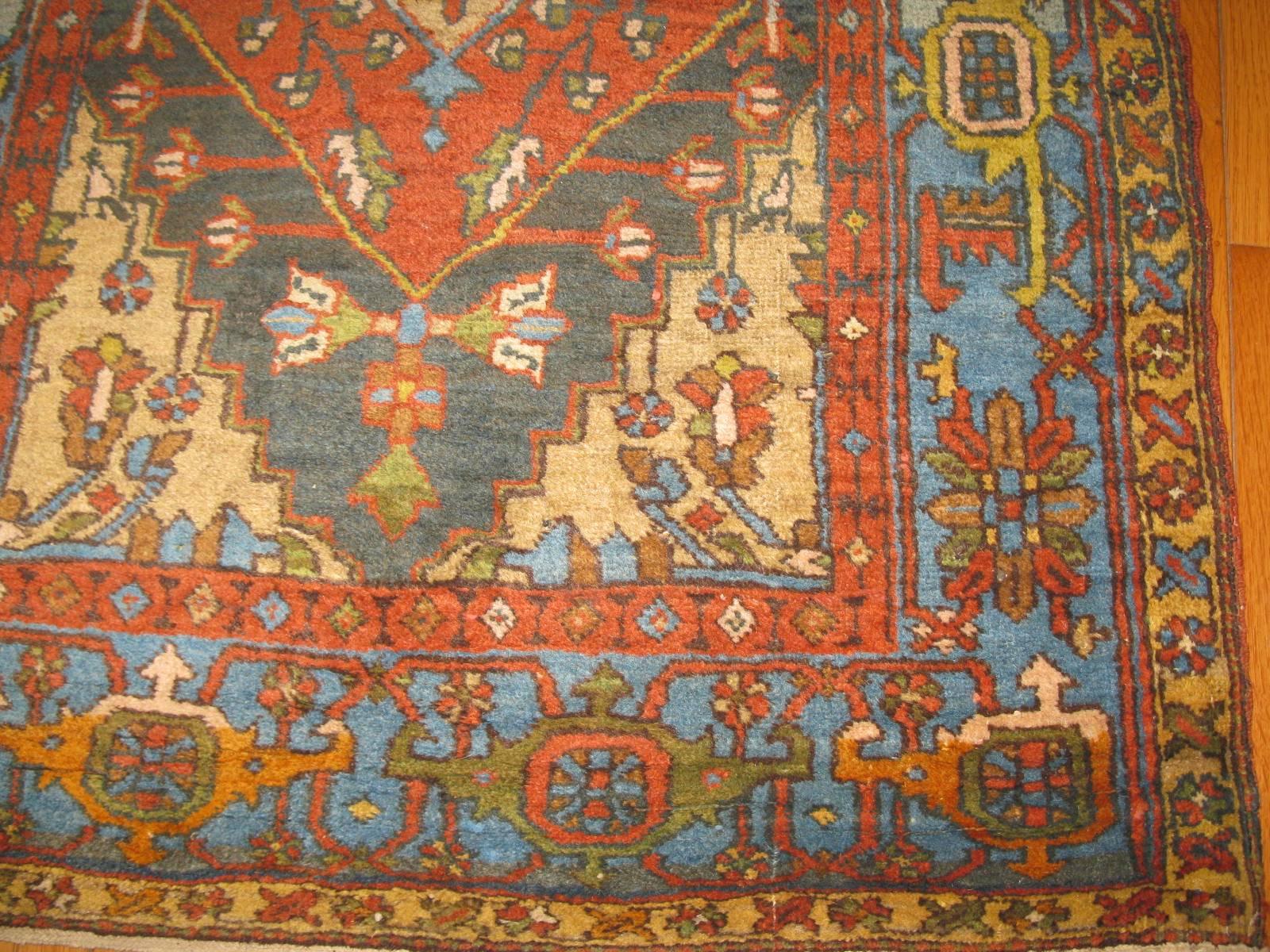 Hand-Knotted Antique Long Persian Heriz Runner Rug For Sale