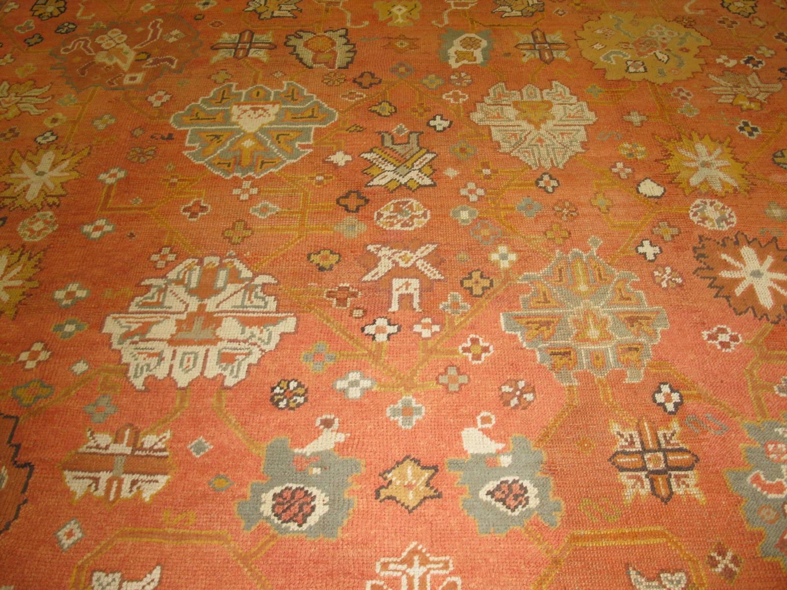 Hand-Knotted Large Antique Turkish Oushak Rug For Sale