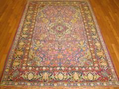 Antique Hand Knotted Wool Blue Color Persian Isfahan Rug