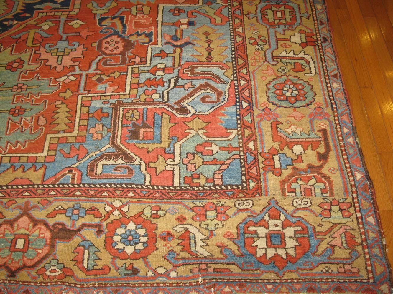 Hand-Knotted Large Antique Persian Heriz Rug