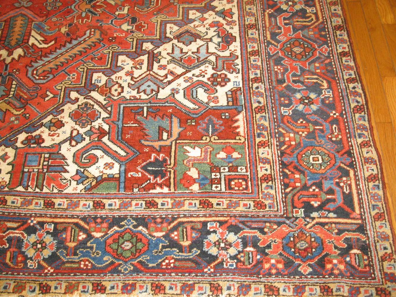 Hand-Knotted Antique Room Size Persian Heriz Rug