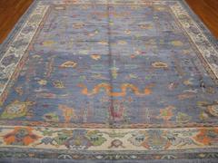 Large Hand-Knotted Wool Blue Turkish Oushak Rug