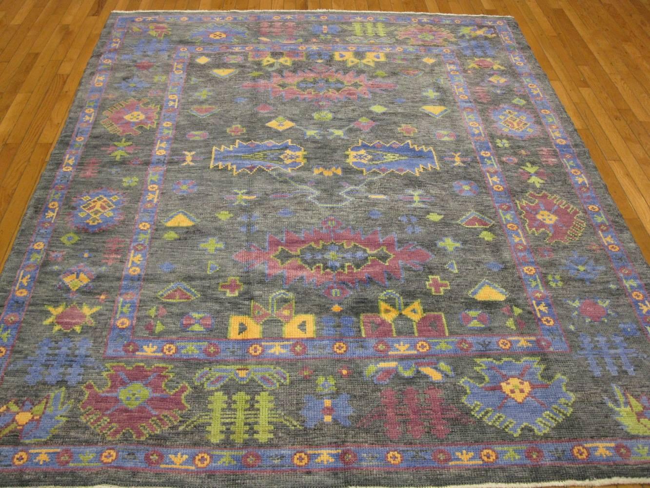 Squarish Hand-Knotted Turkish Oushak Rug In Excellent Condition For Sale In Atlanta, GA