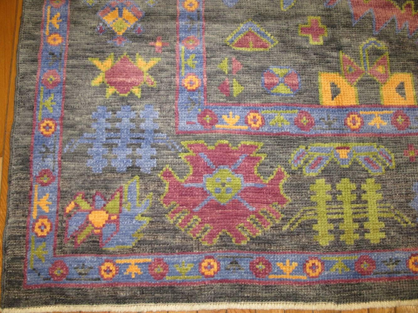 Squarish Hand-Knotted Turkish Oushak Rug For Sale 1
