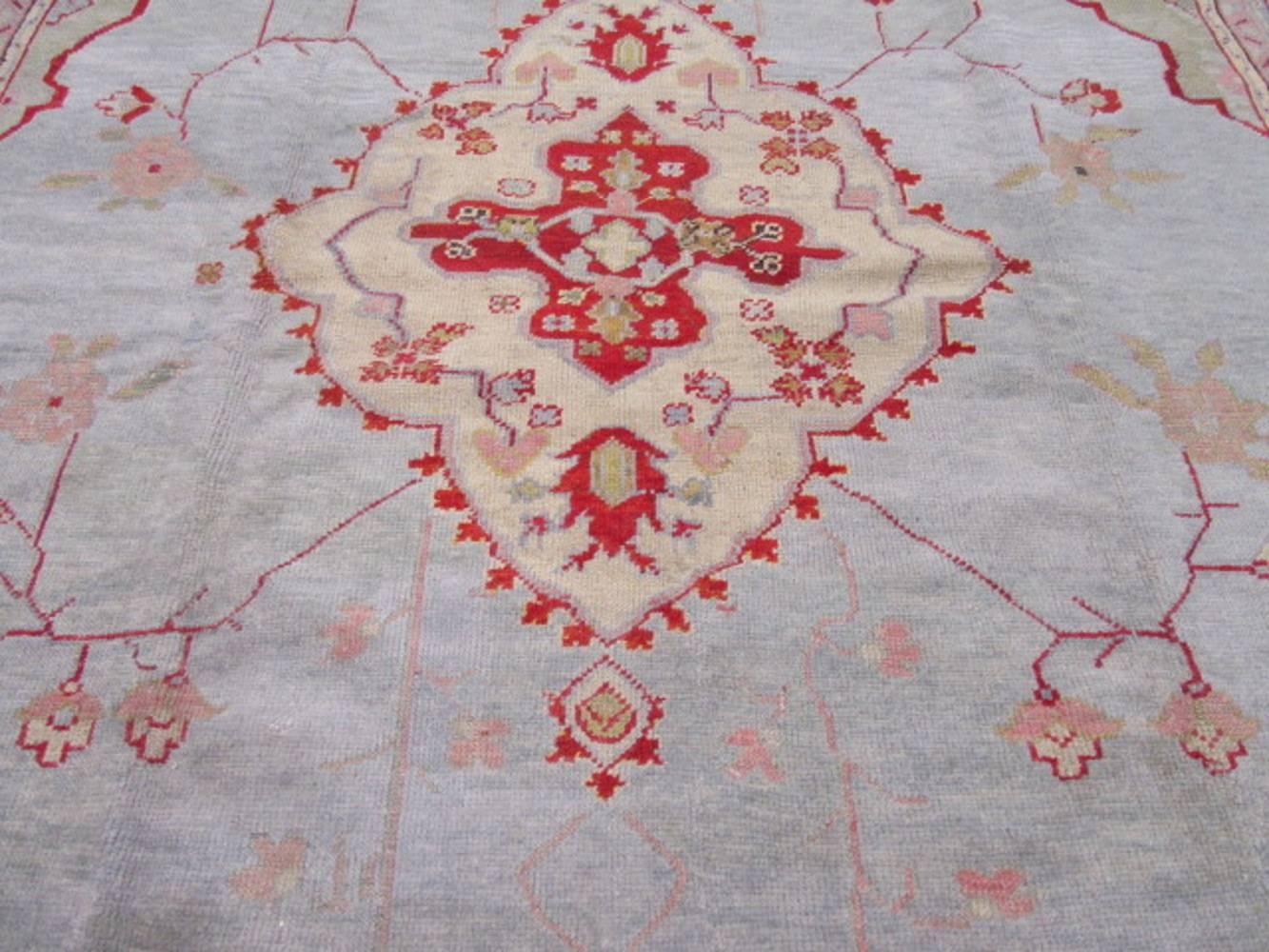 Hand-Knotted Large Antique Hand Knotted Wool Turkish Oushak Rug For Sale
