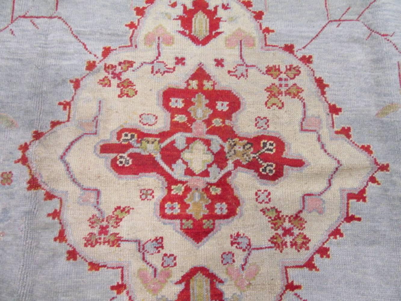 20th Century Large Antique Hand Knotted Wool Turkish Oushak Rug For Sale