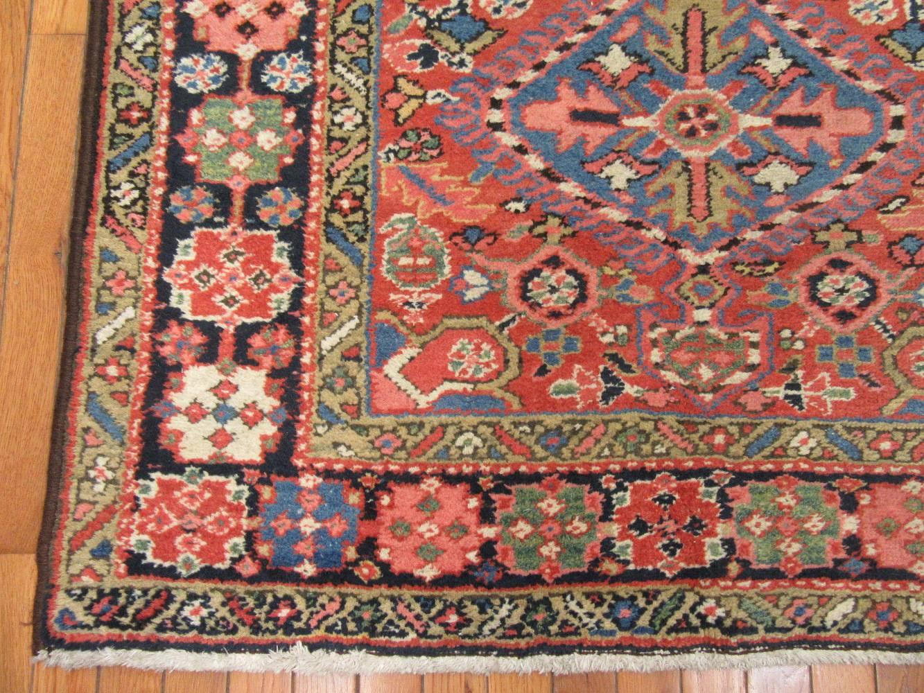 Hand-Knotted Antique Handmade Persian Heriz Runner Rug