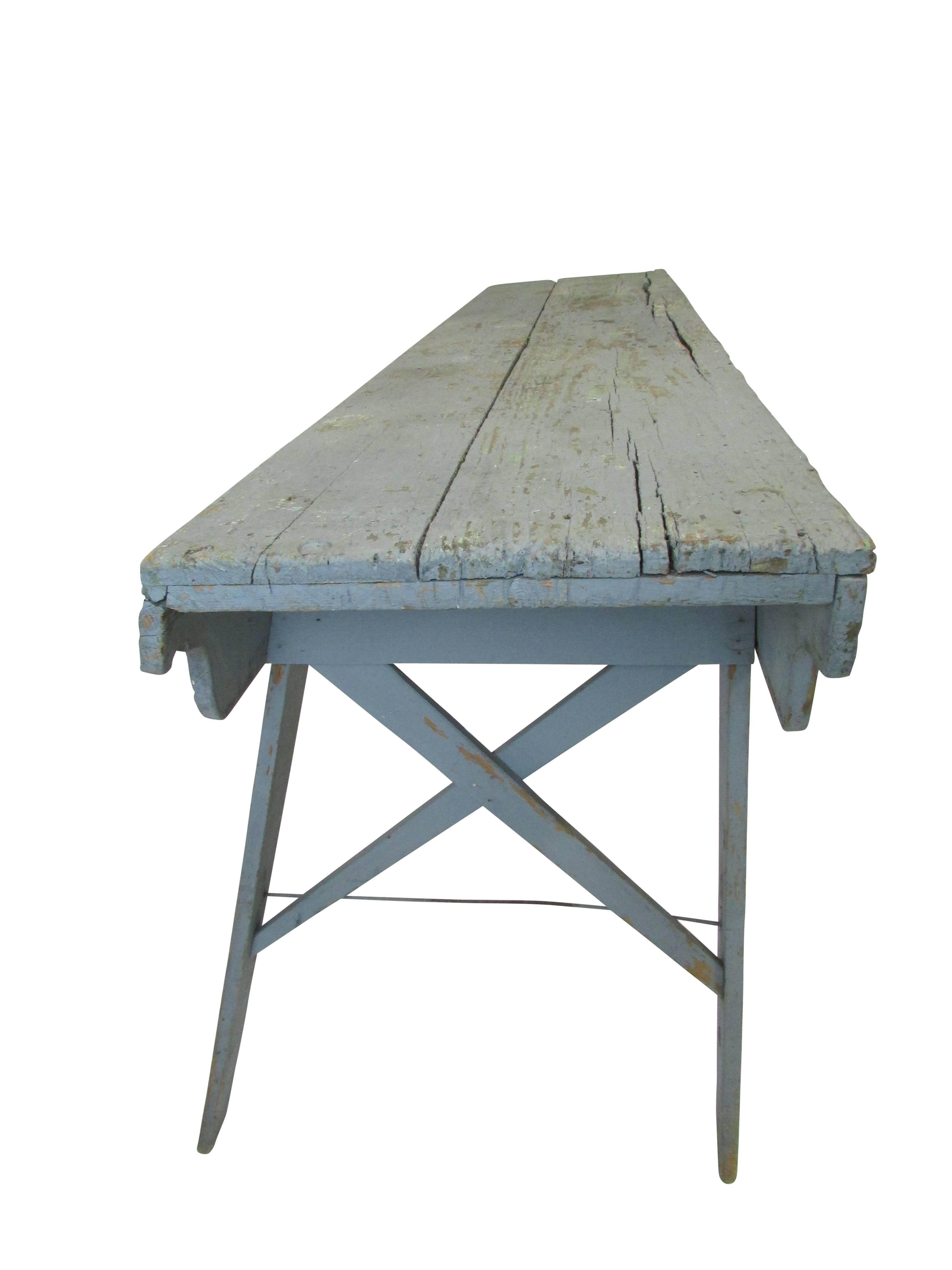 Early 20th Century Painted Blue Work Bench