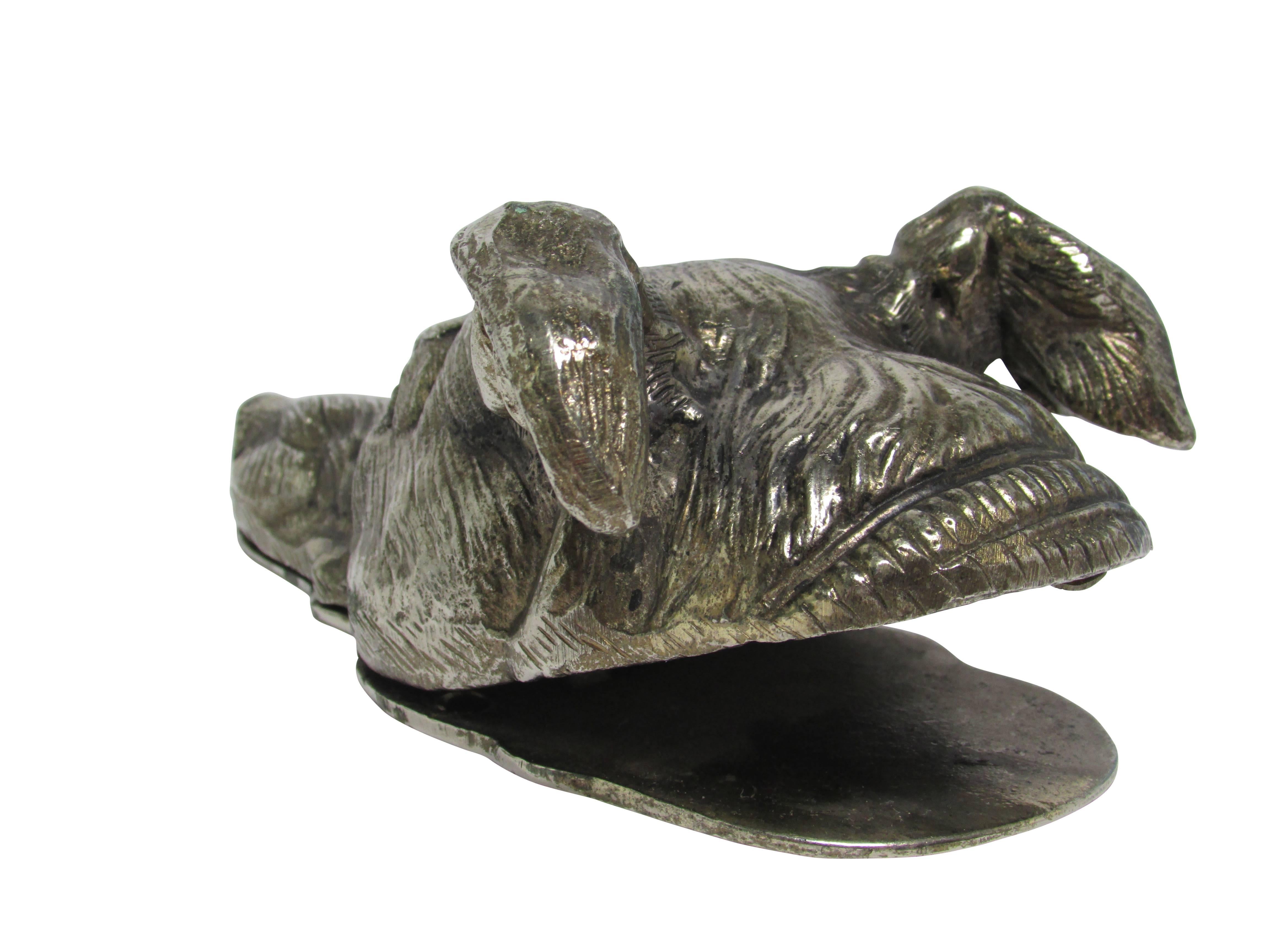 European Silvered Bronze Figural Dog Head Letter Clip In Good Condition In Seattle, WA