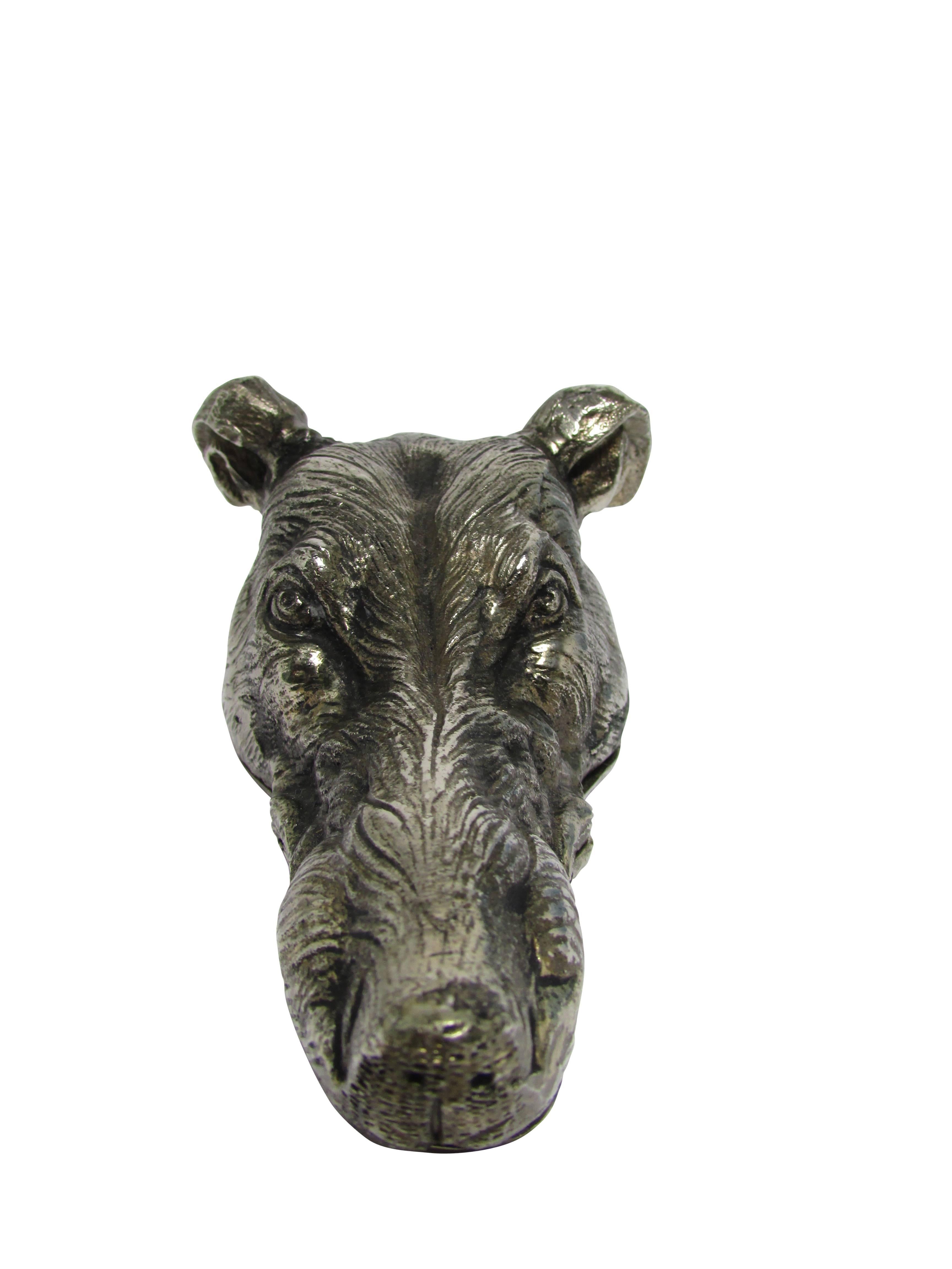 English European Silvered Bronze Figural Dog Head Letter Clip