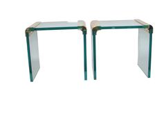 Pair of Leon Rosen ‘Pace Collection’ Brass and Glass End Tables