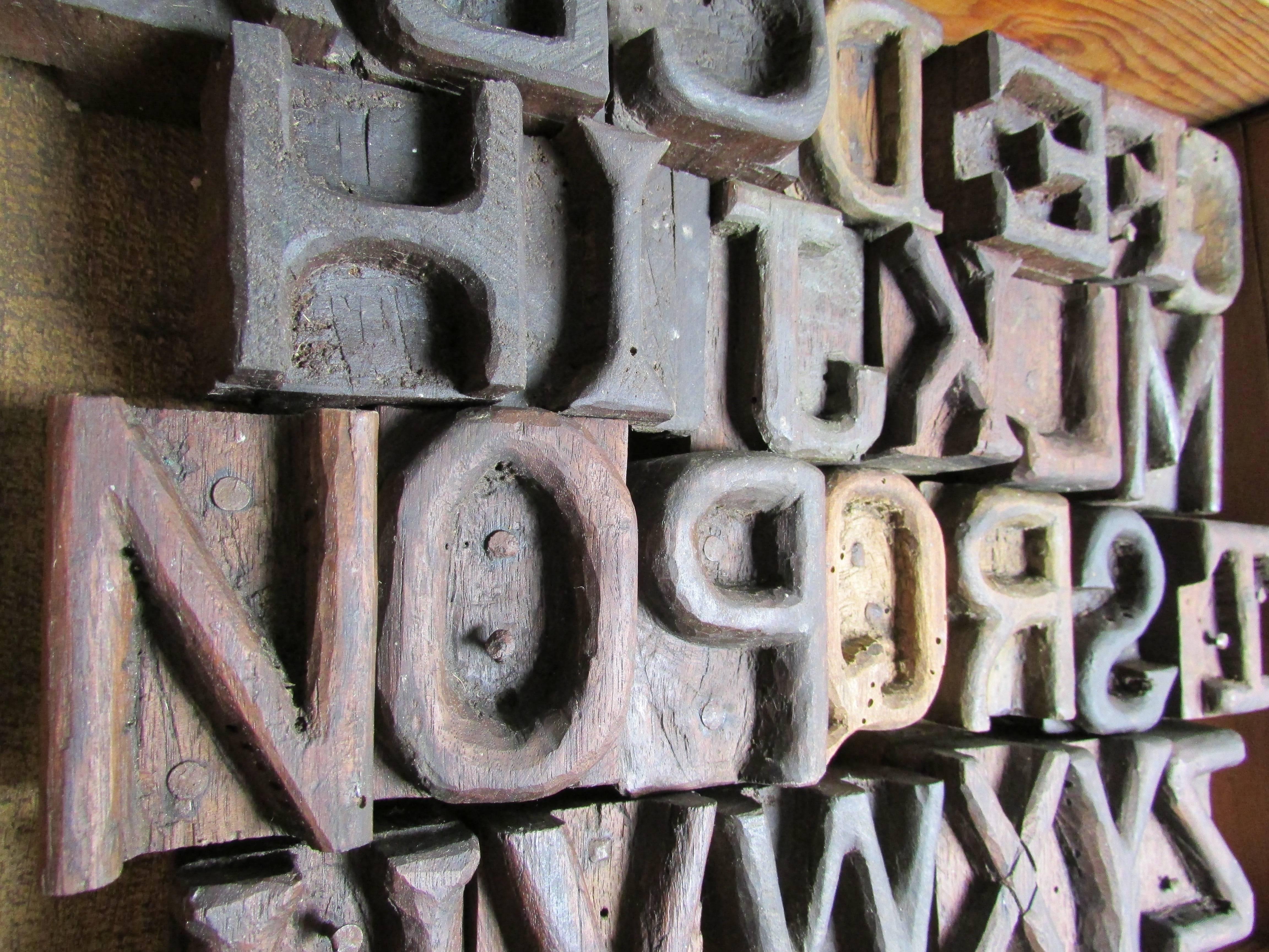 American Folk Art Hand-Carved Alphabet Wood Blocks