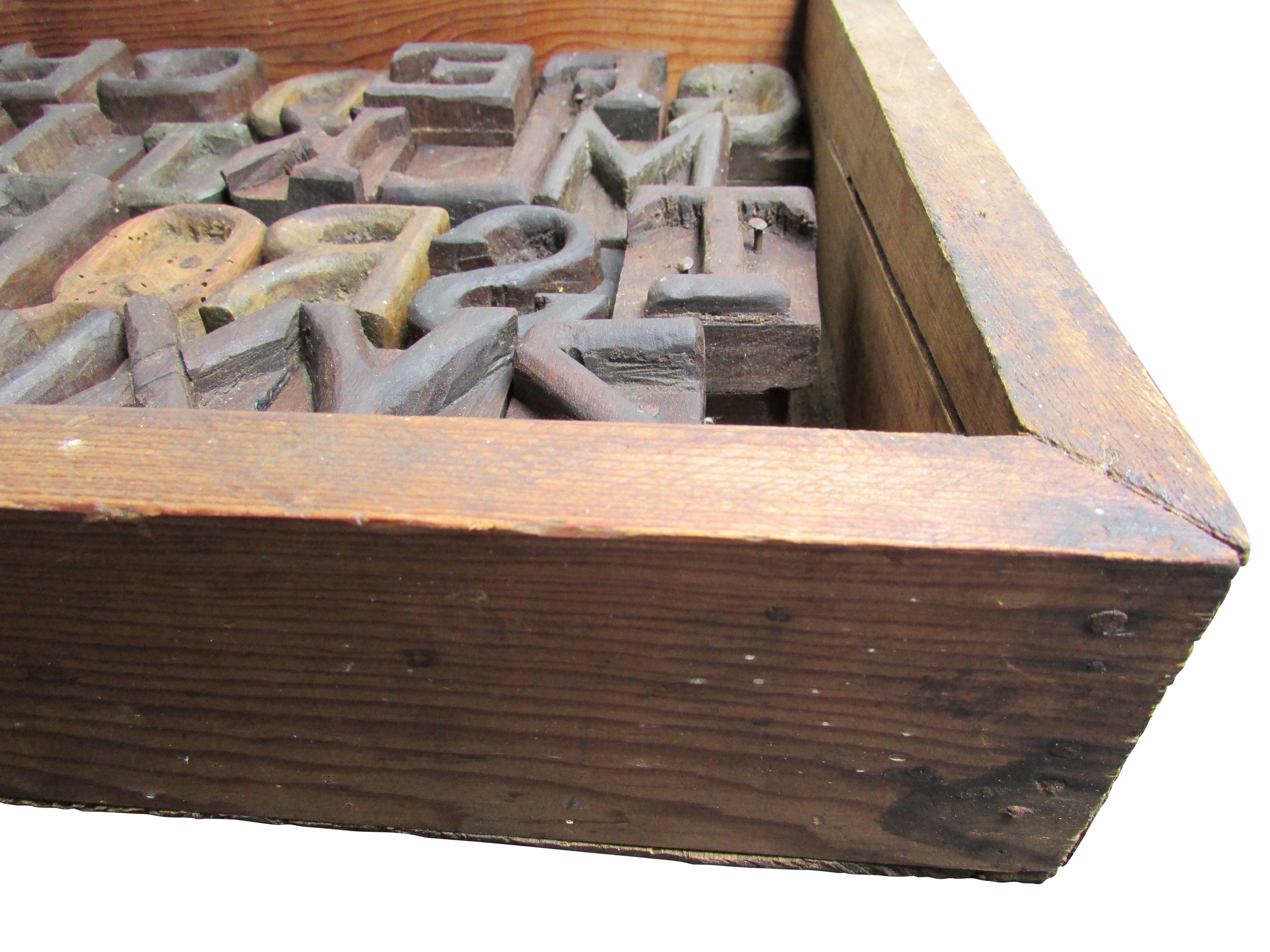 20th Century Folk Art Hand-Carved Alphabet Wood Blocks