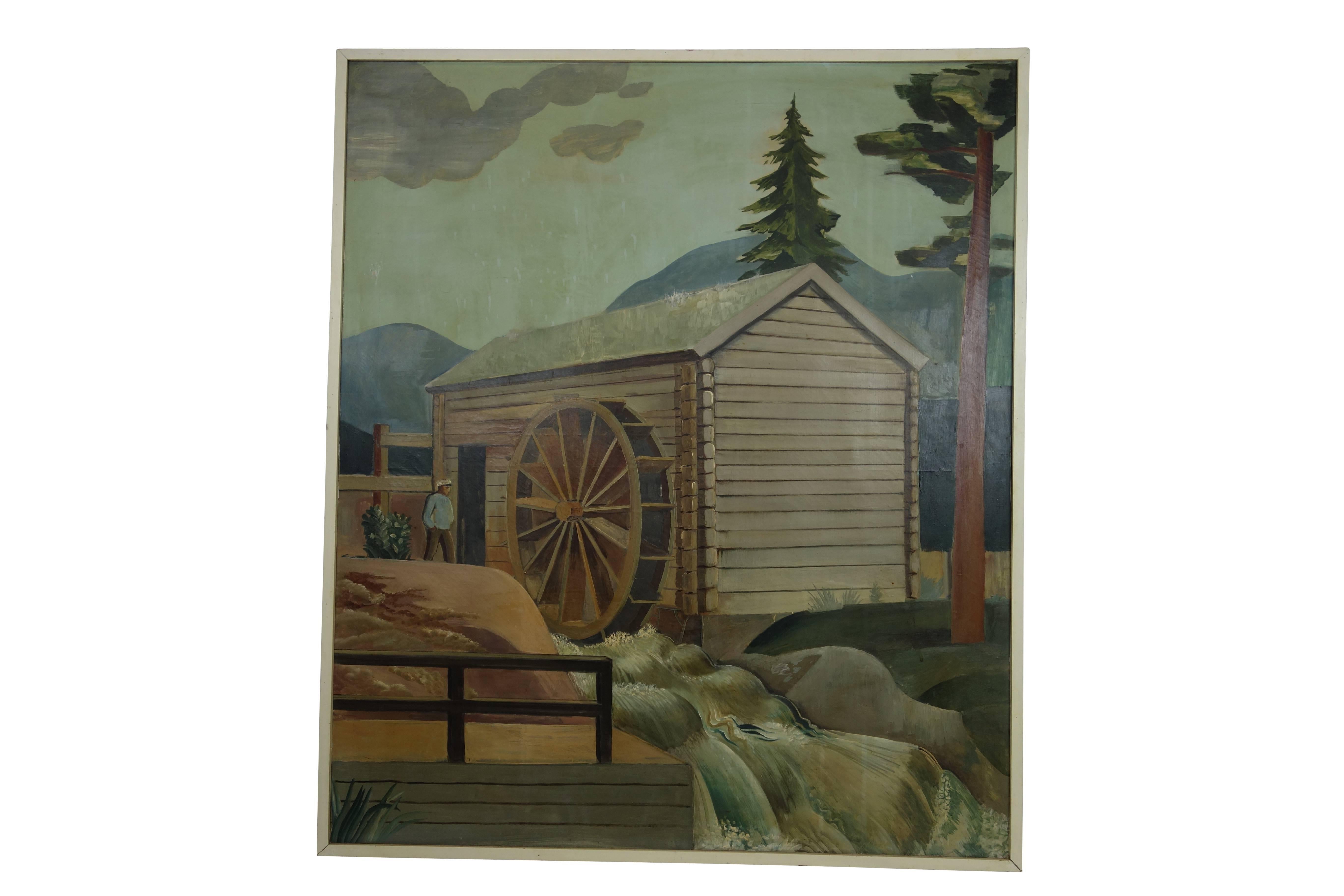 Folk Art Set of Three Farming Paintings, Oil on Canvas from a Farming Museum in Sweden