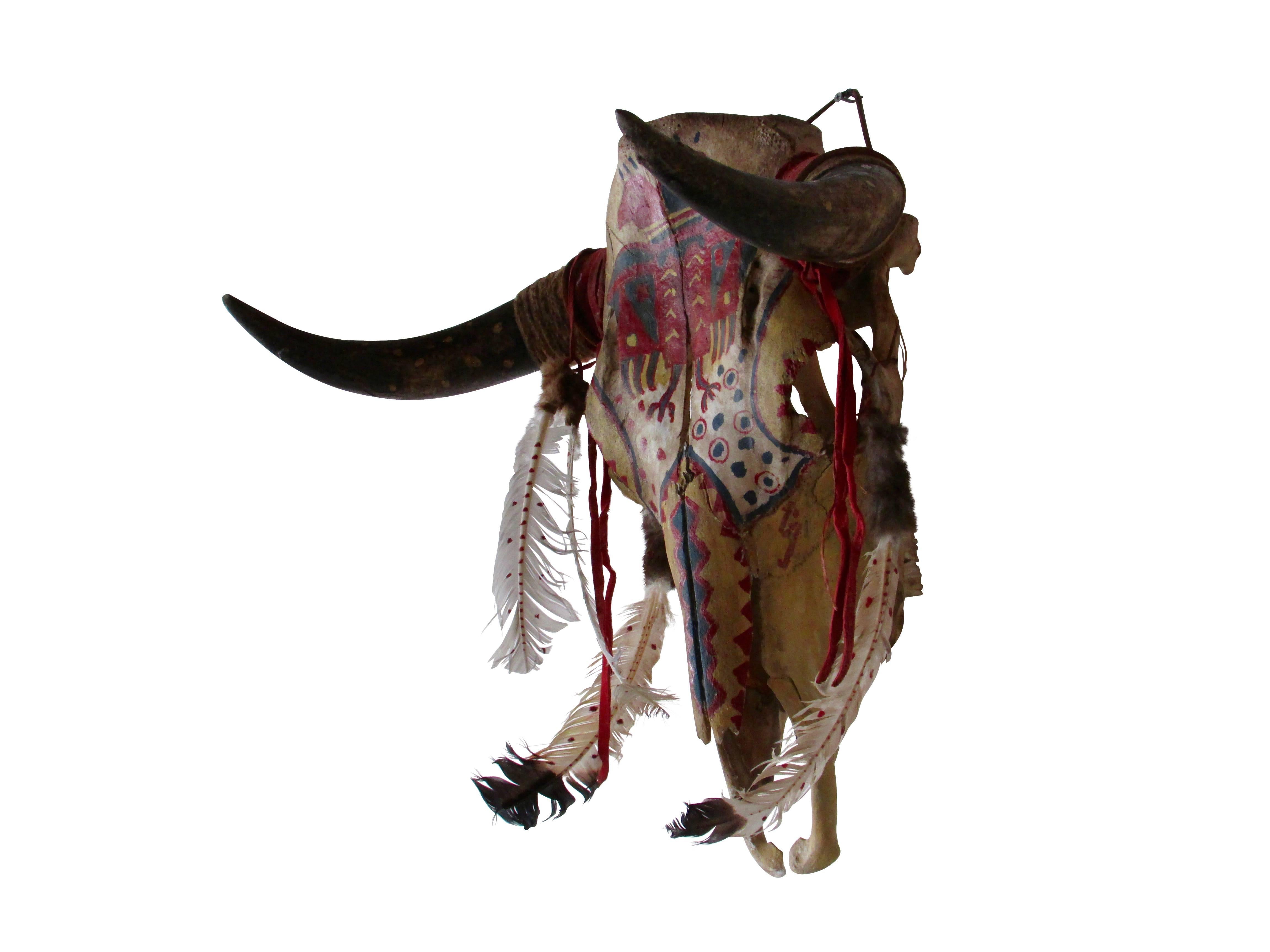 Native American 1930s Painted Sioux Steer Skull