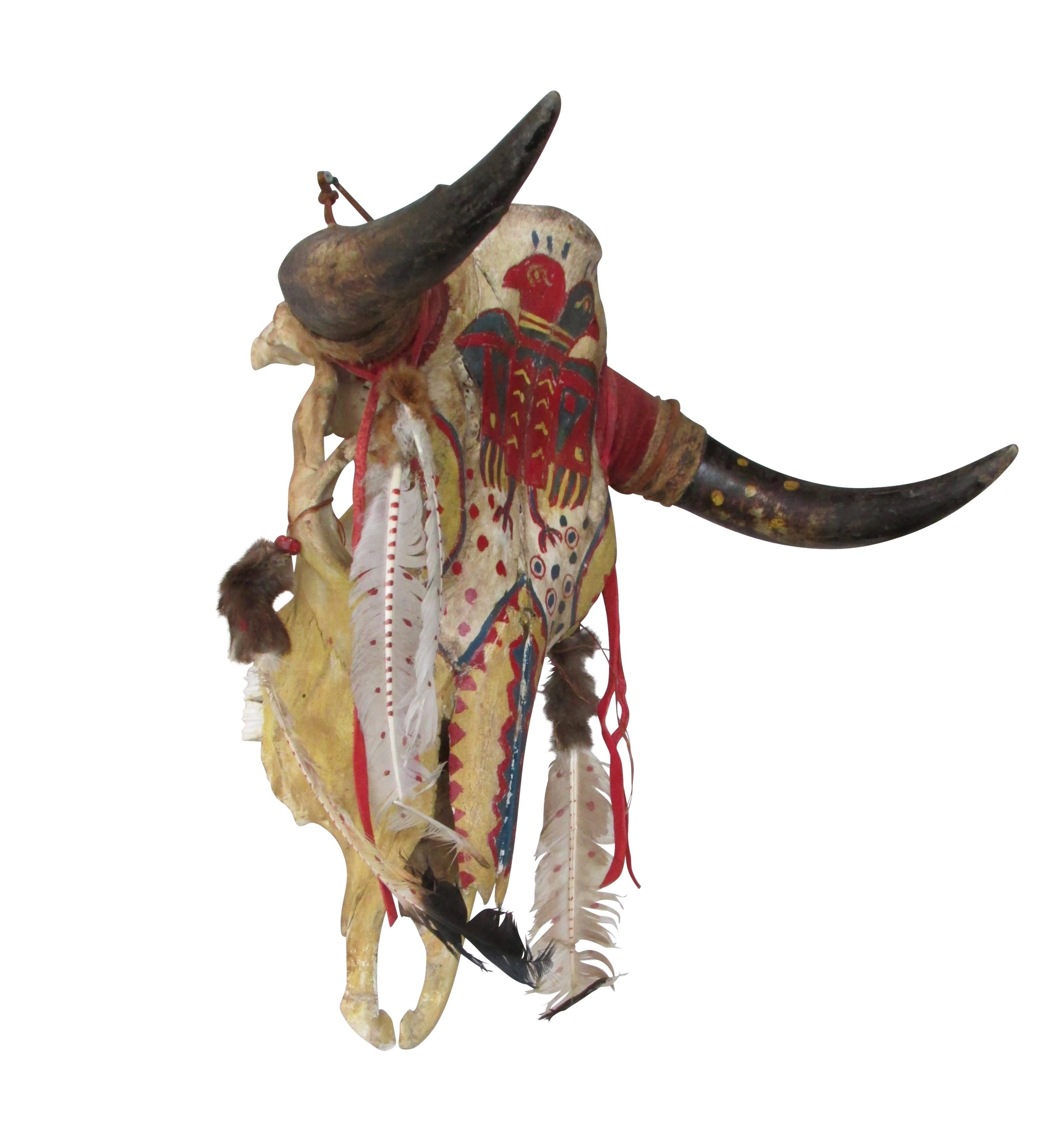 American 1930s Painted Sioux Steer Skull