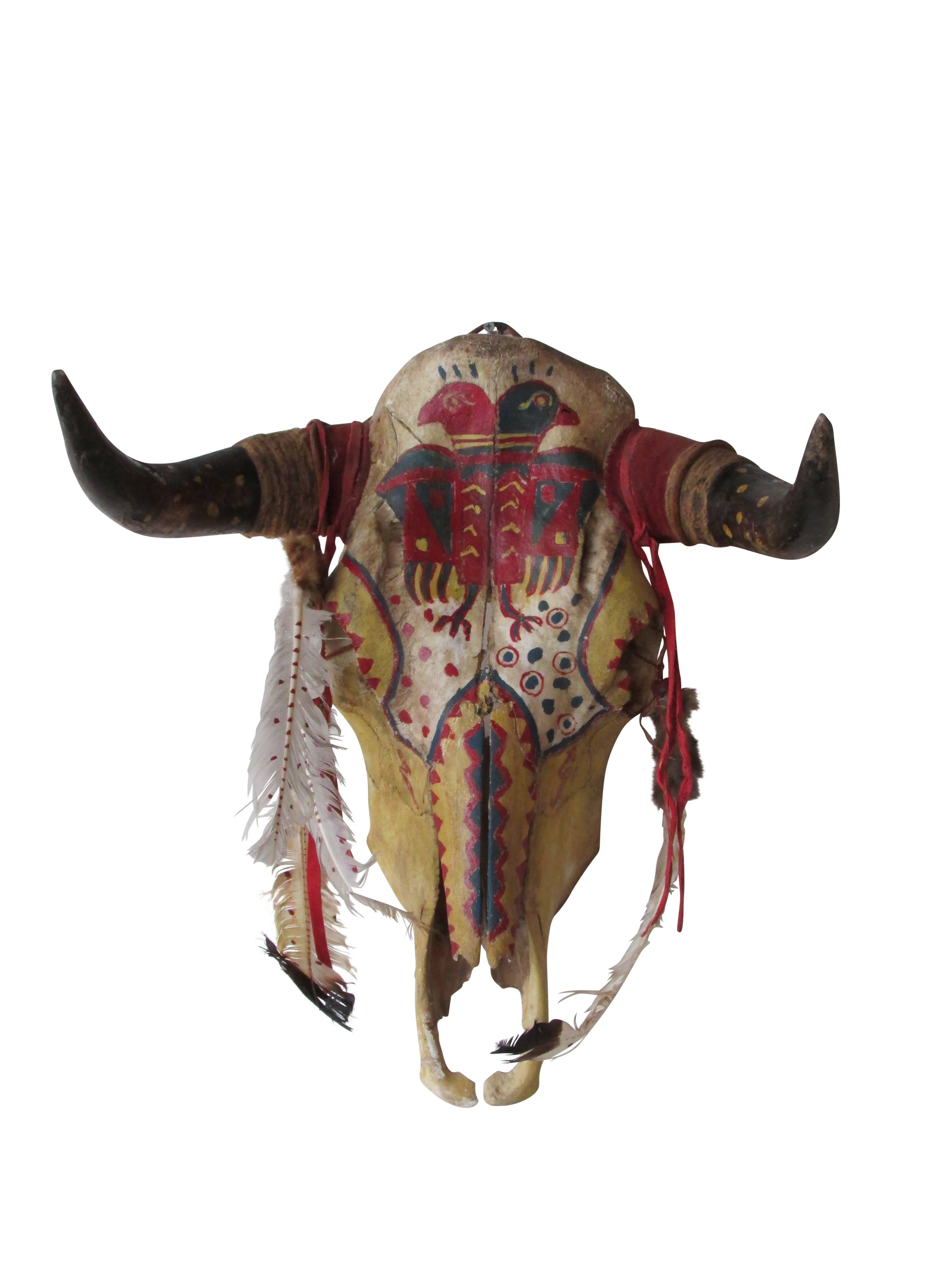 Early 20th Century 1930s Painted Sioux Steer Skull