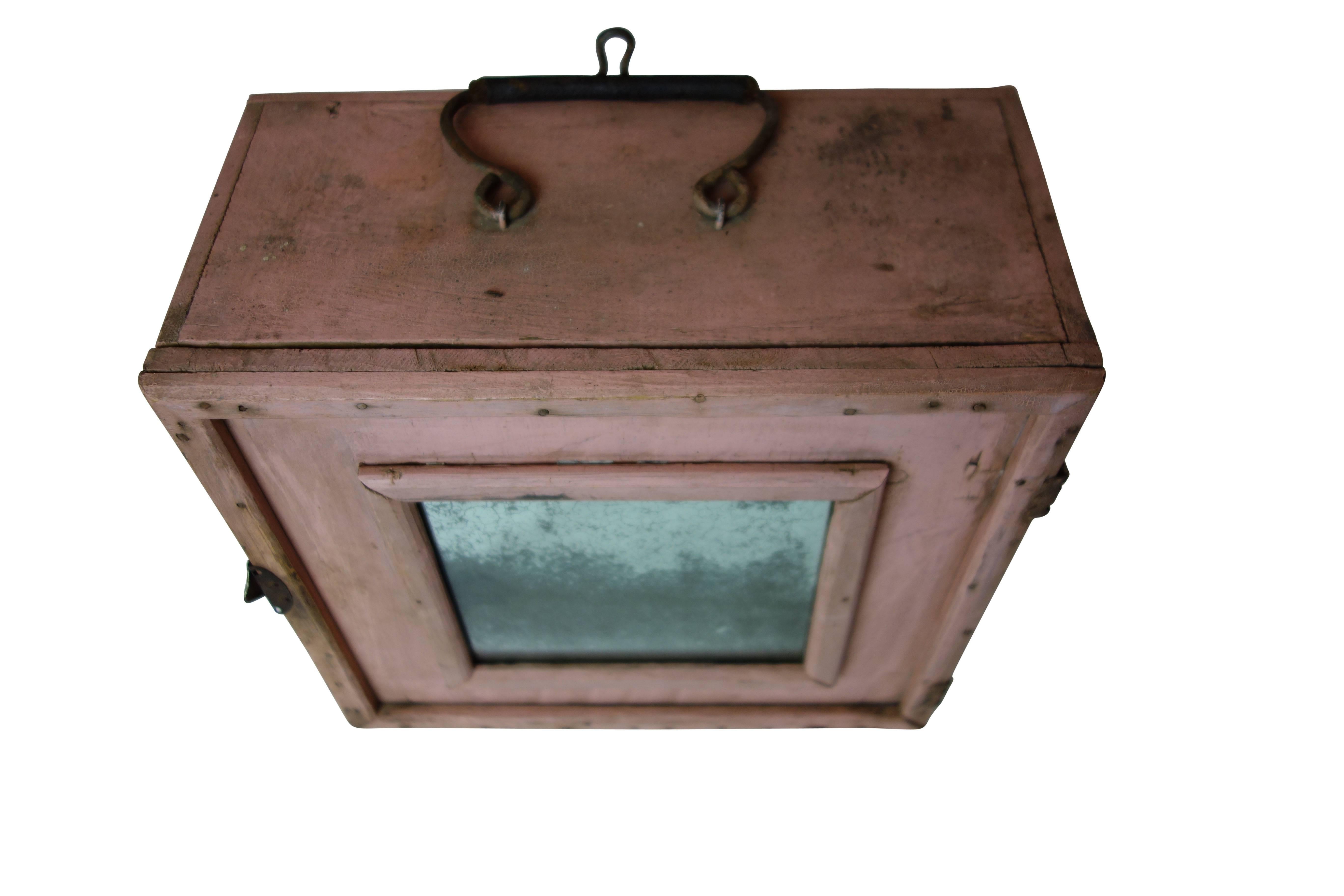 American Adorable Pink Traveling Medicine Cabinet with Perfectly Oxidized Mirror