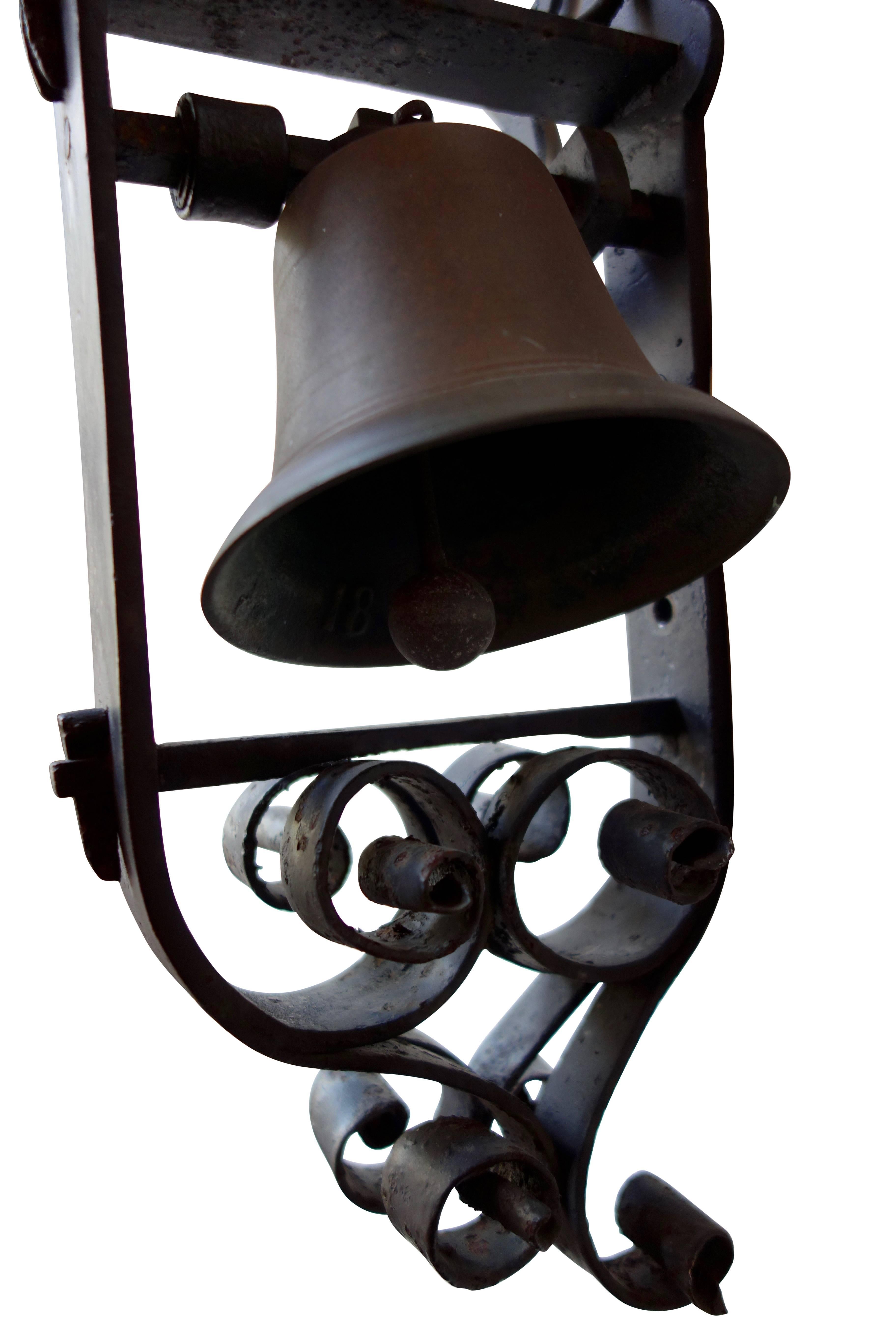 20th Century Spanish Revival Hand-Wrought Iron Garden Gate Bell