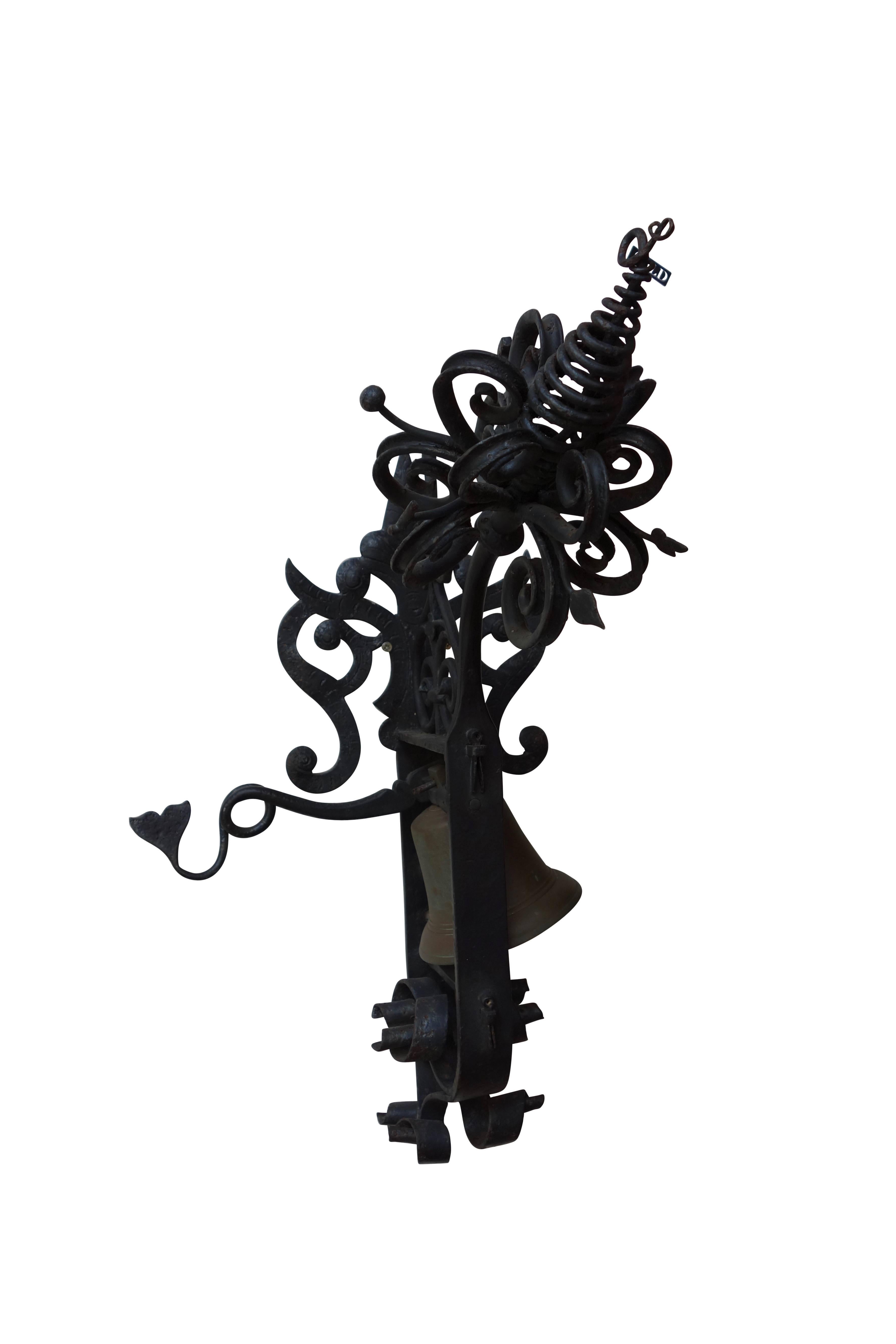 Unknown Spanish Revival Hand-Wrought Iron Garden Gate Bell