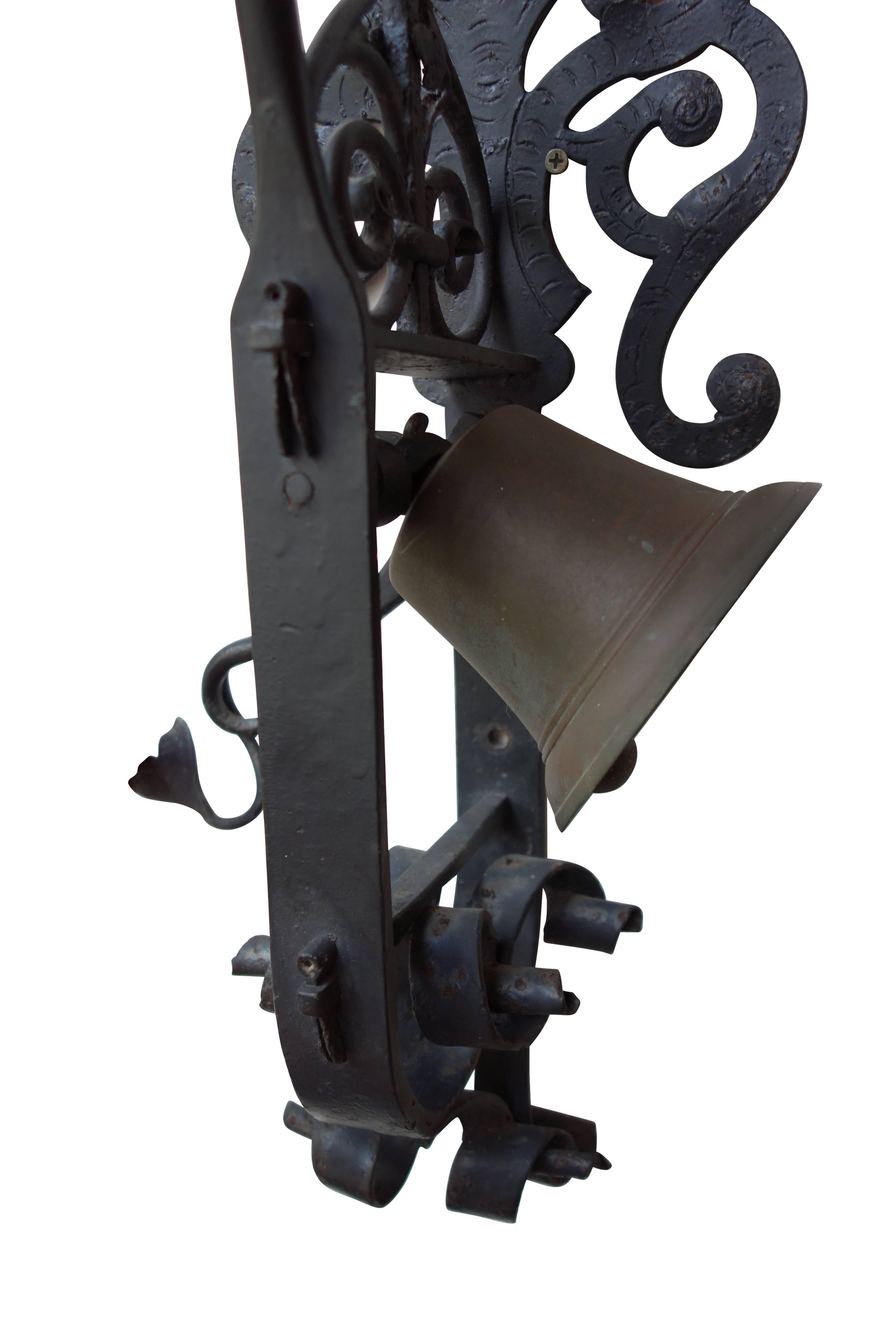 Spanish Revival Hand-Wrought Iron Garden Gate Bell In Good Condition In Seattle, WA