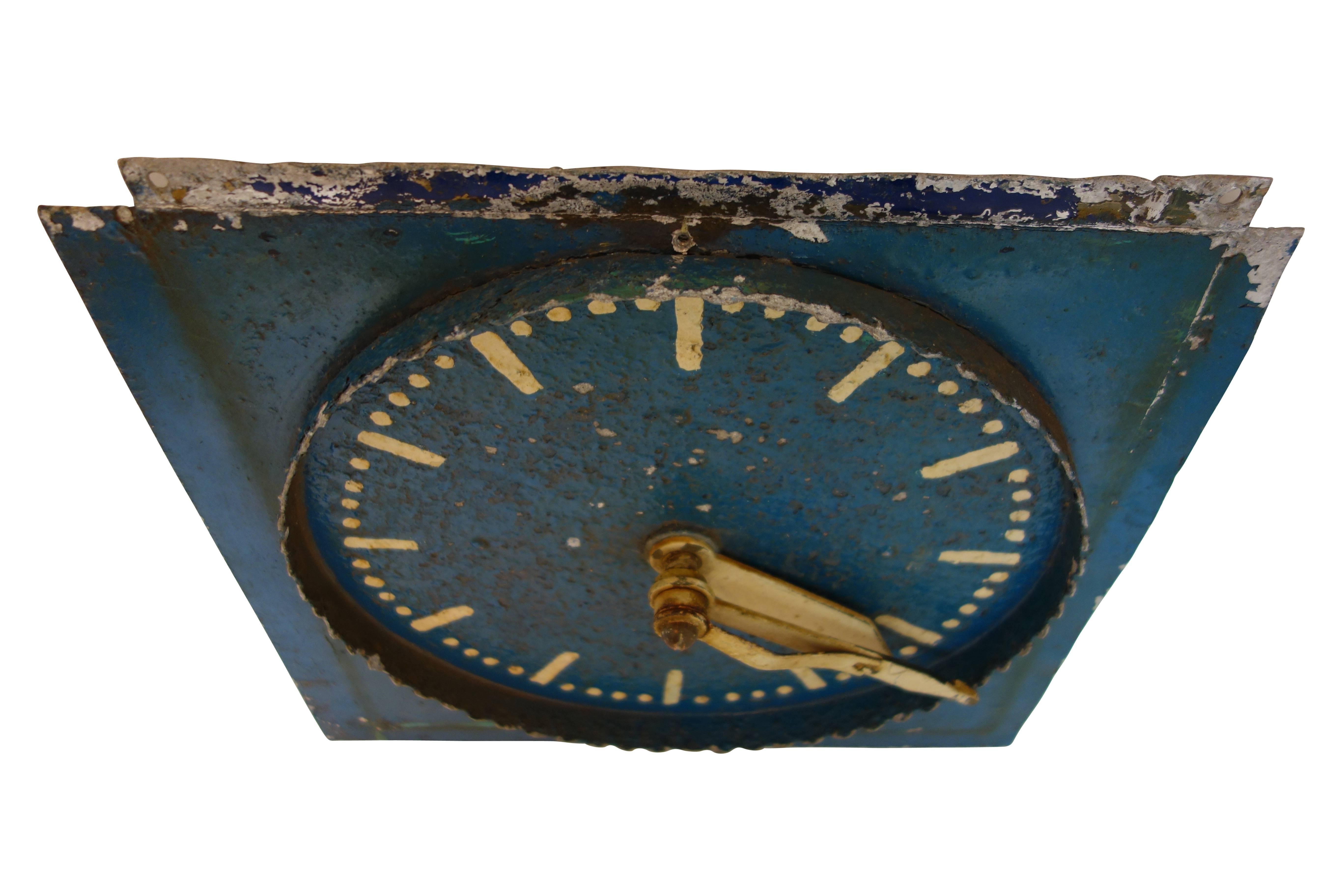 20th Century Blue Painted Double-Sided Clock Teaching Aid For Sale