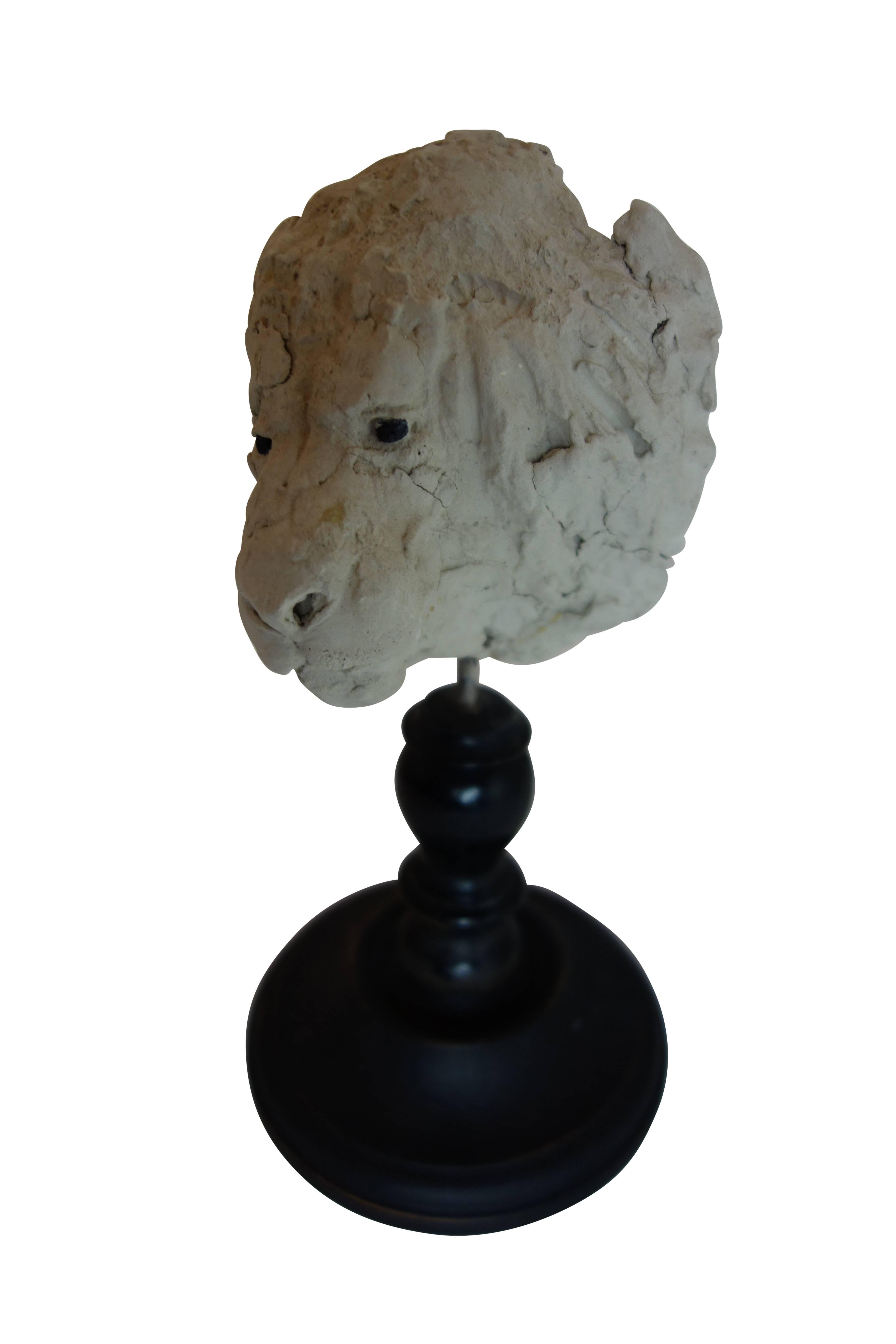 19th Century Plaster Lion Head Sculpture on Wood Stand 4