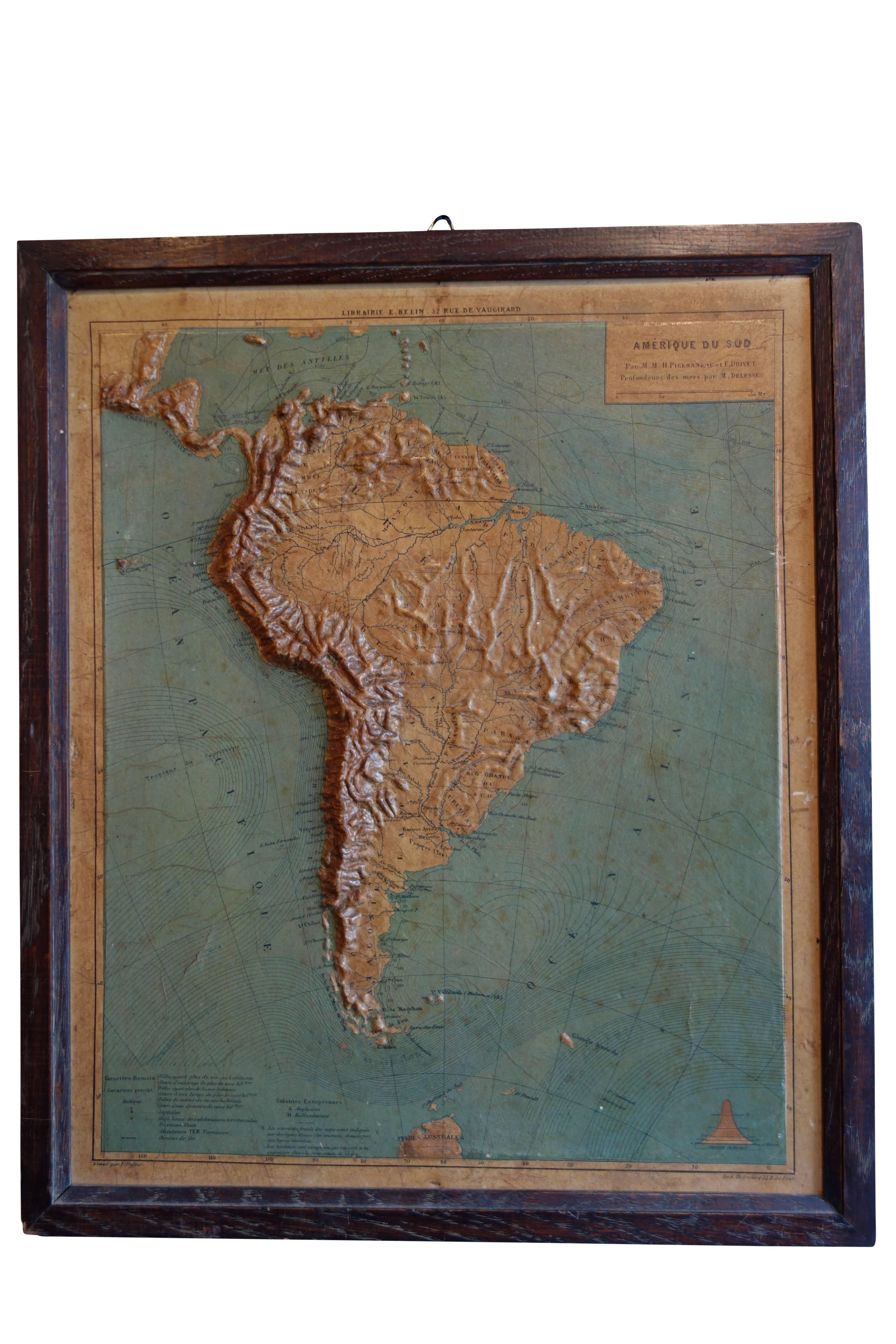 French Set of Five Framed World Relief Maps from a Schoolhouse in France, circa 1910