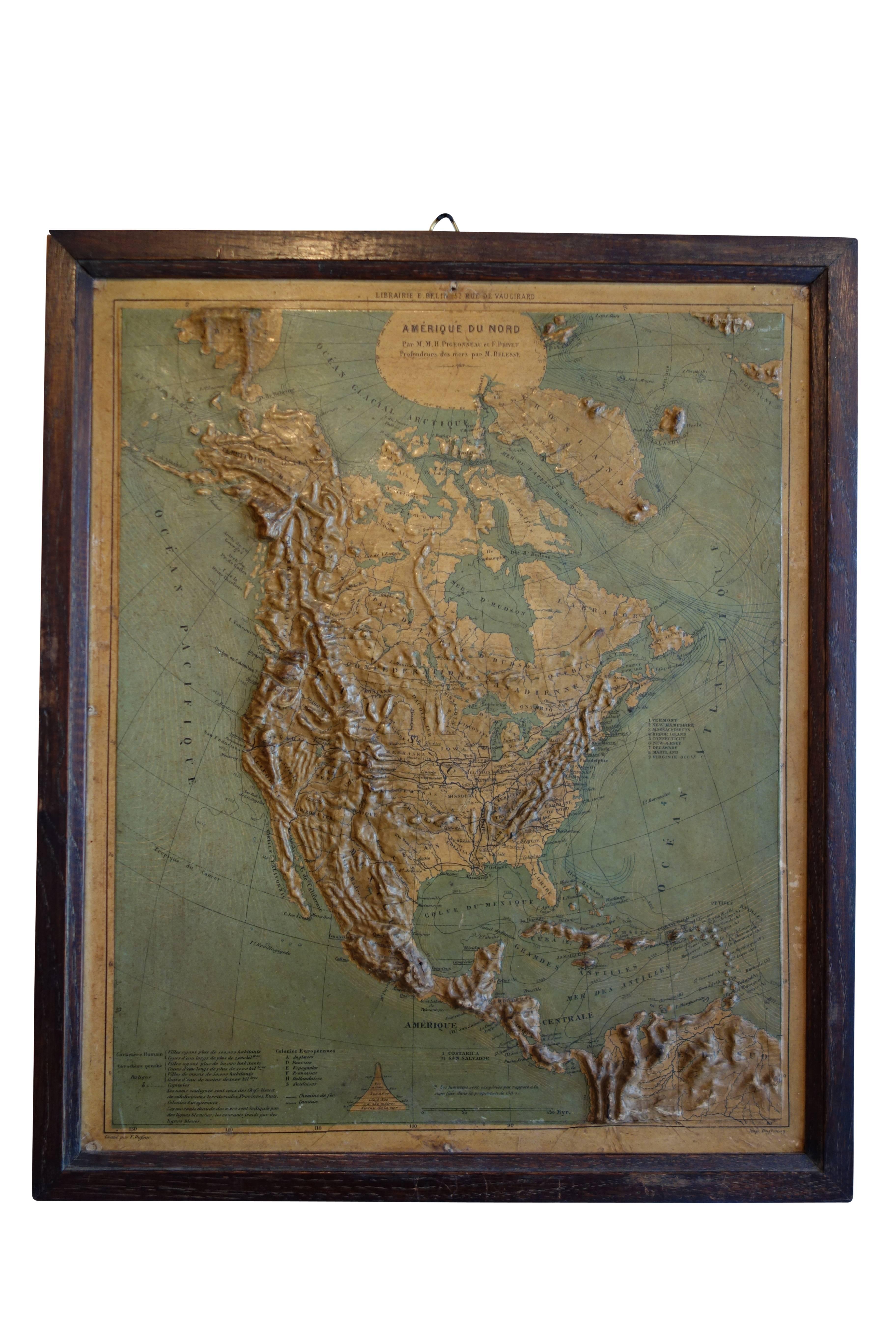 20th Century Set of Five Framed World Relief Maps from a Schoolhouse in France, circa 1910