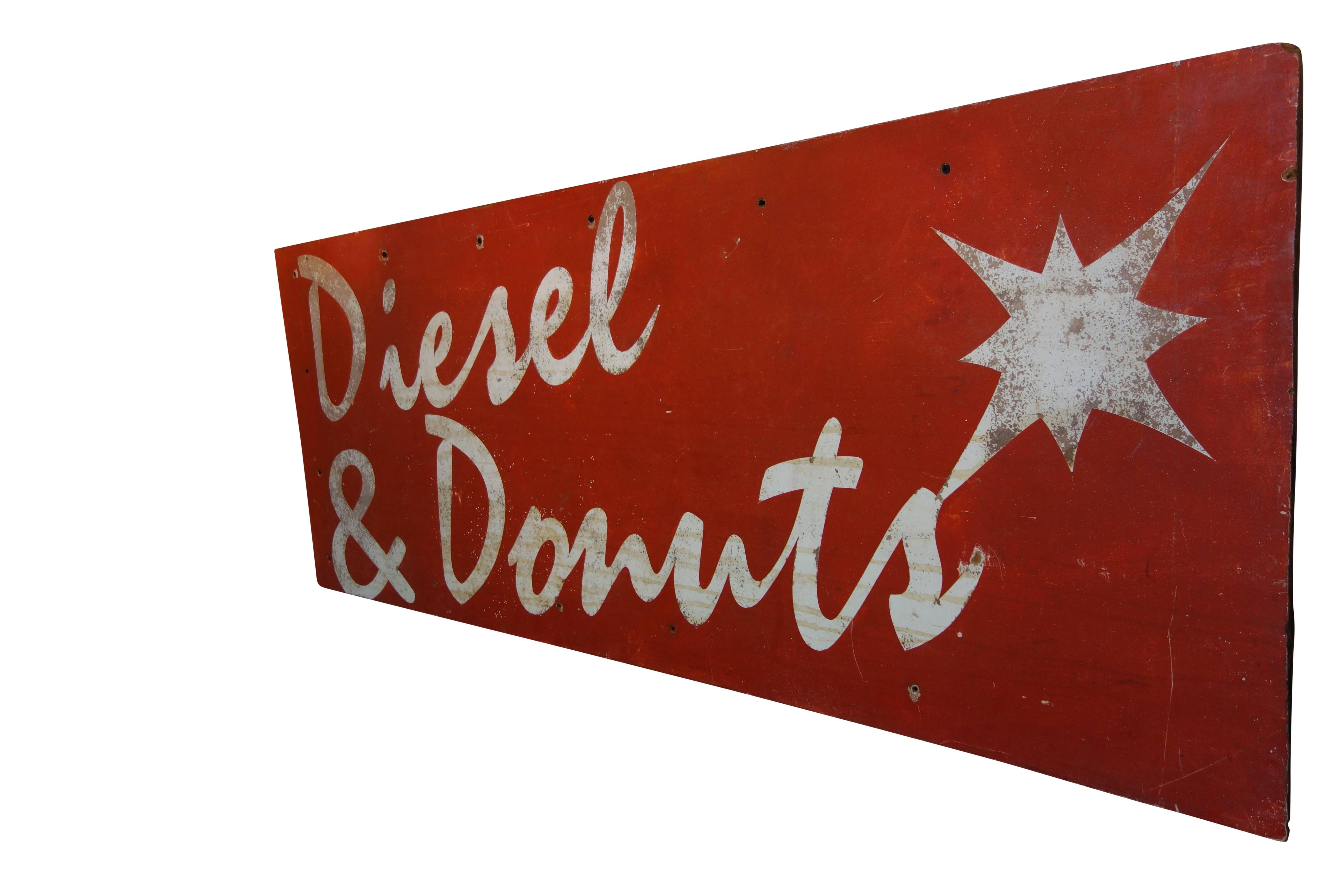 Folk Art “Diesel & Donuts” Painted Wood Advertising Sign