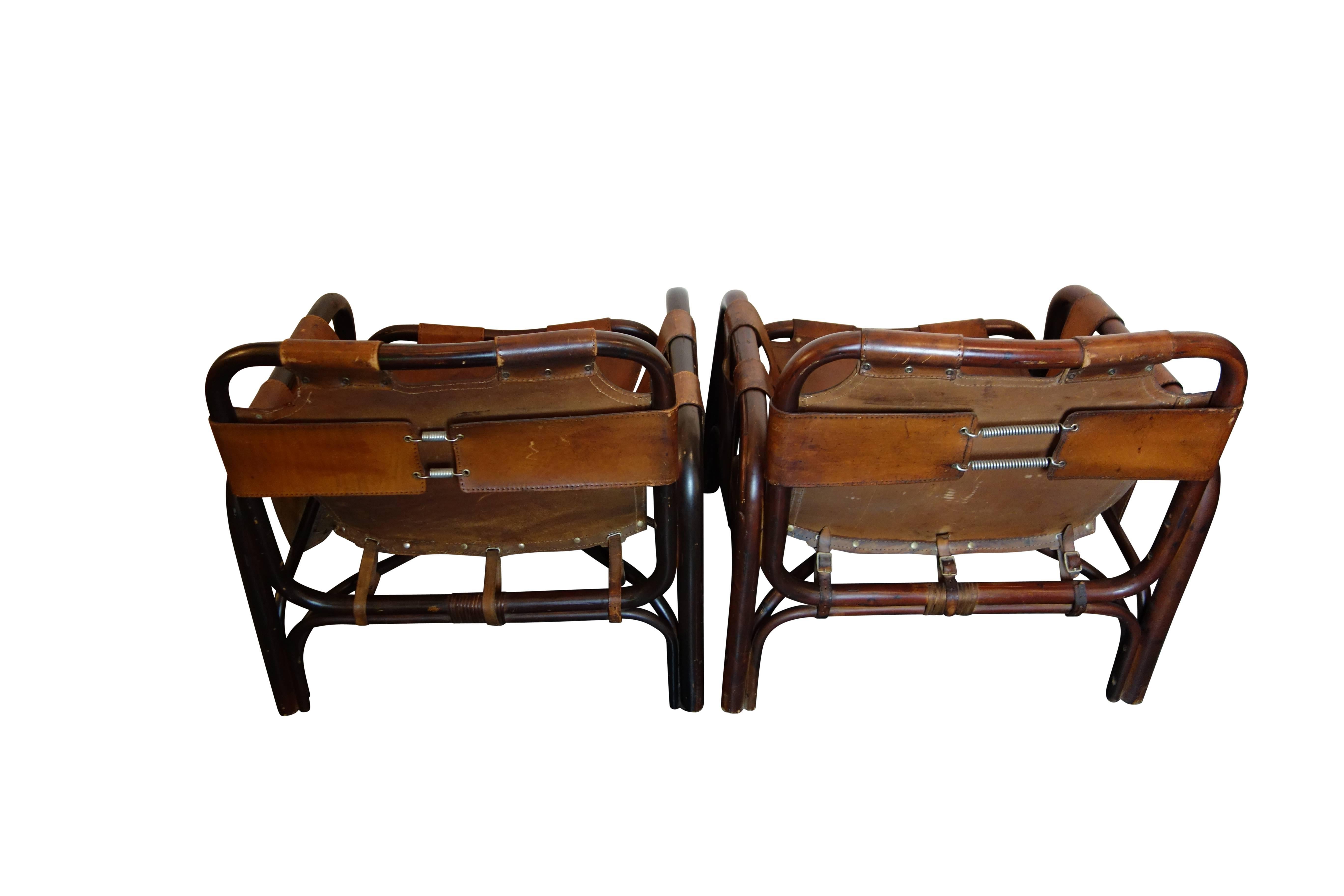 20th Century Pair of Italian Leather Safari Chairs in the Style of Arne Norell