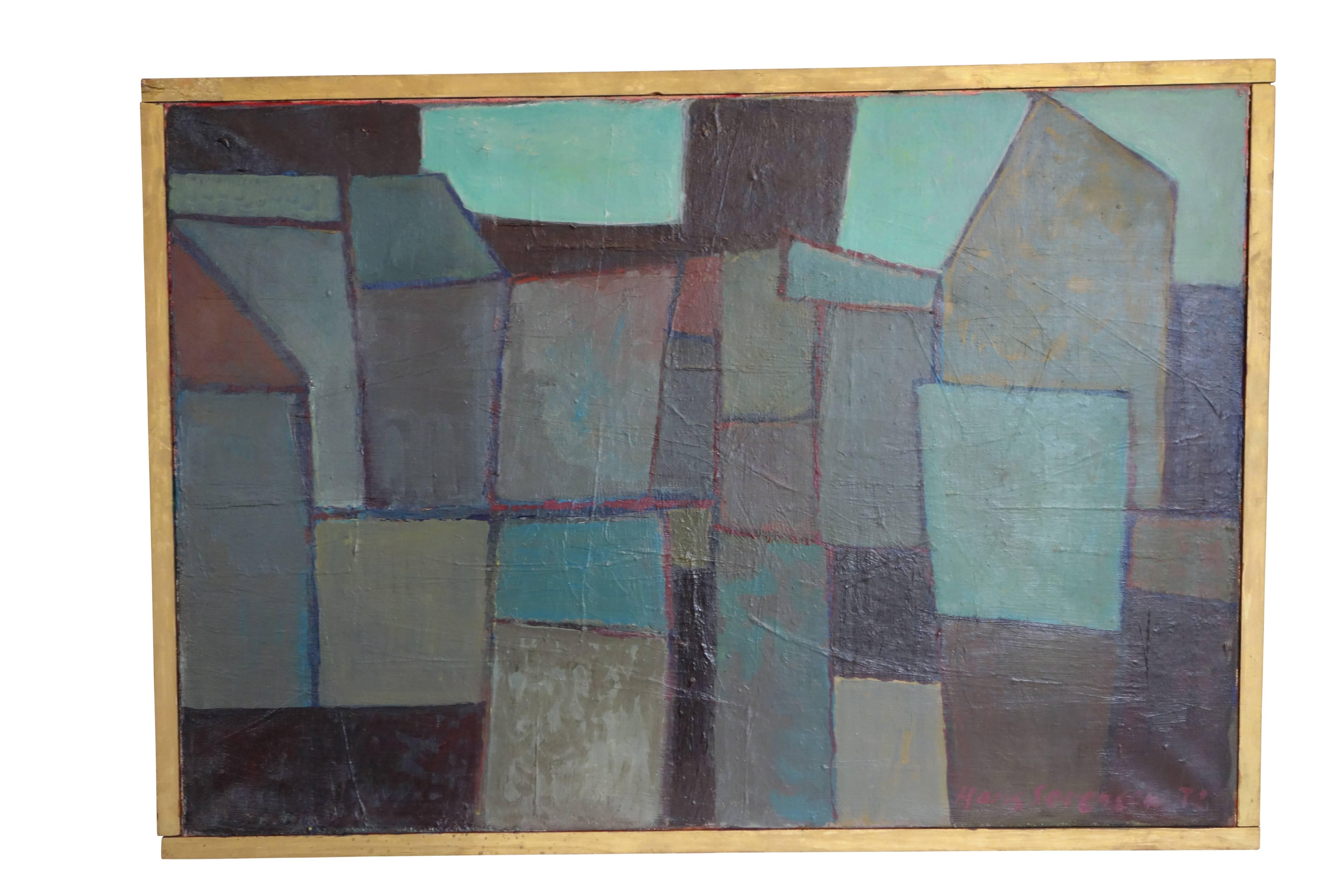Mid-Century Modern Modern Abstract Cubist Oil on Canvas