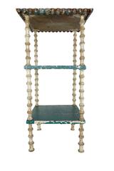 Painted Three-Tiered Spool Side Table with Turtle on Underside, Dated 1895