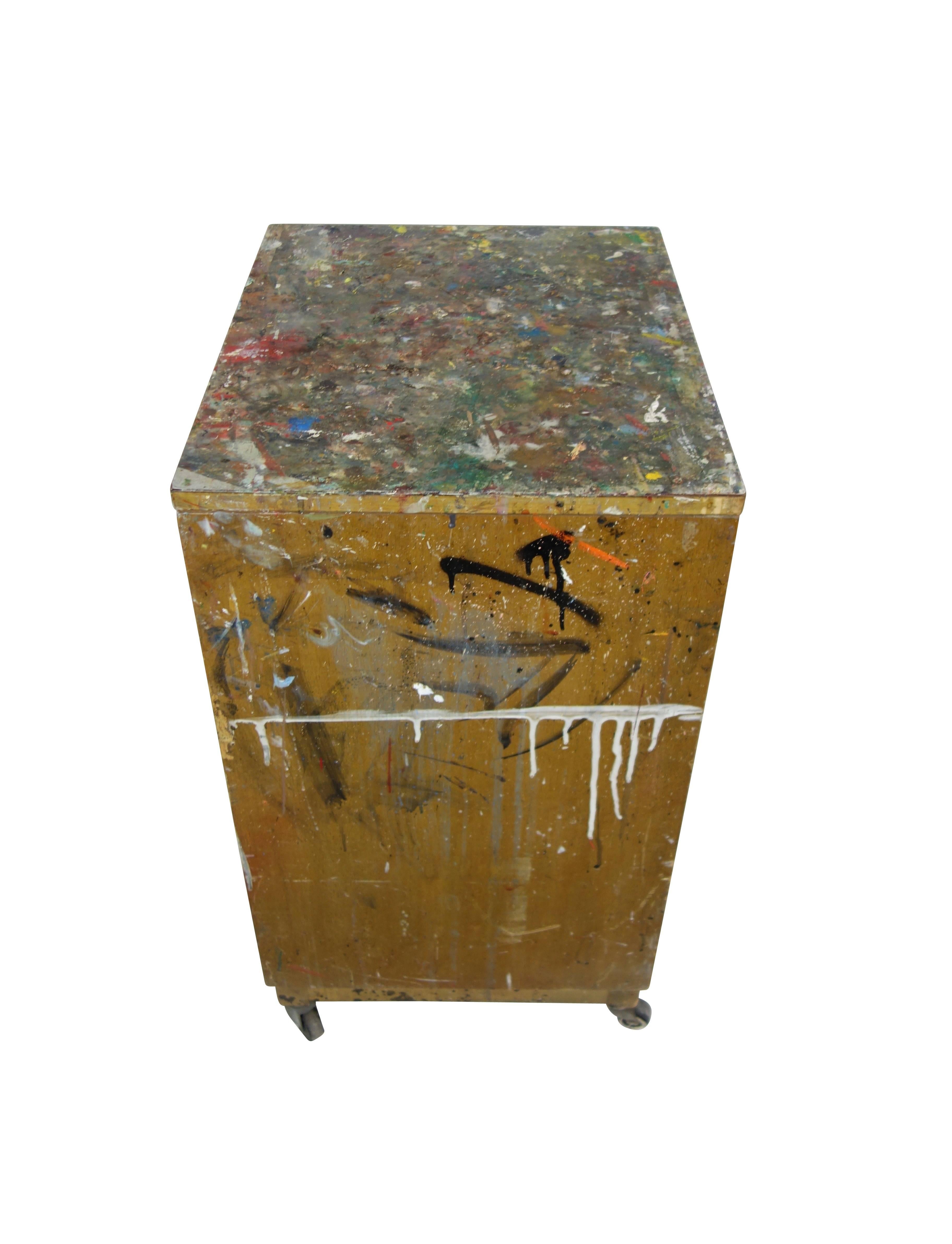 Wood Paint Splattered Cabinet from an Artist Studio