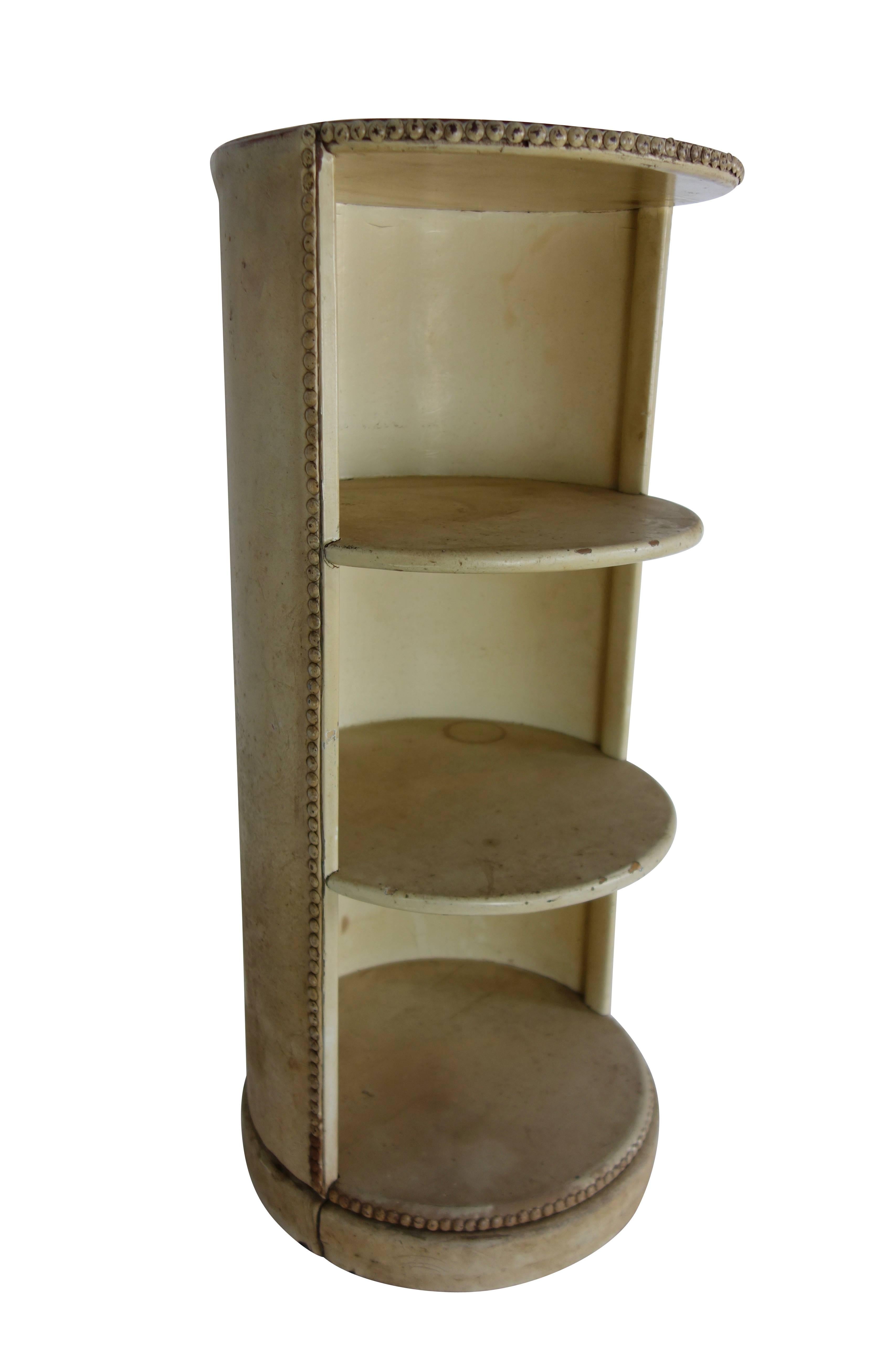 20th Century Leather Riveted Three-Tiered Shelf