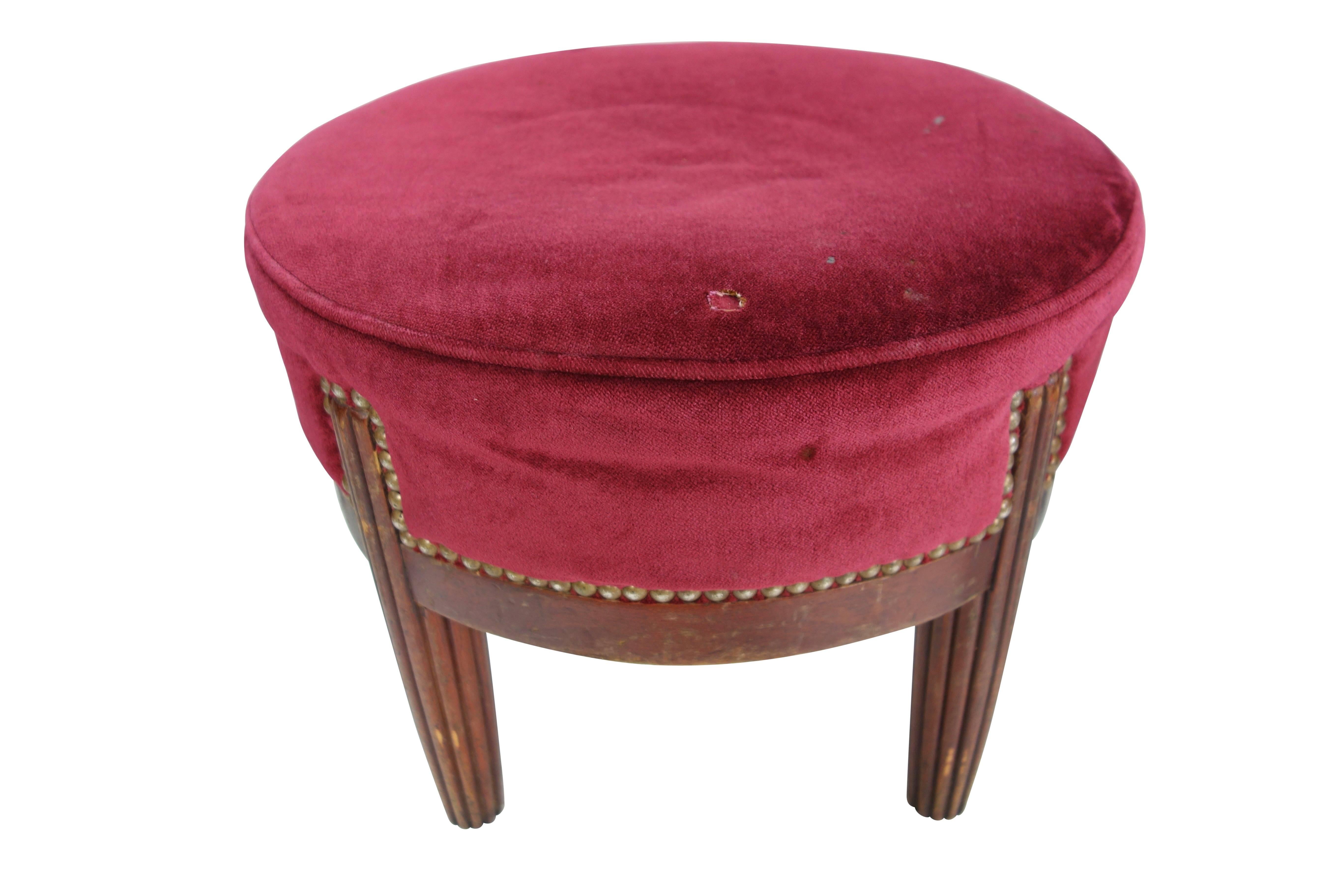 Rivited Red Velvet Footstool 2