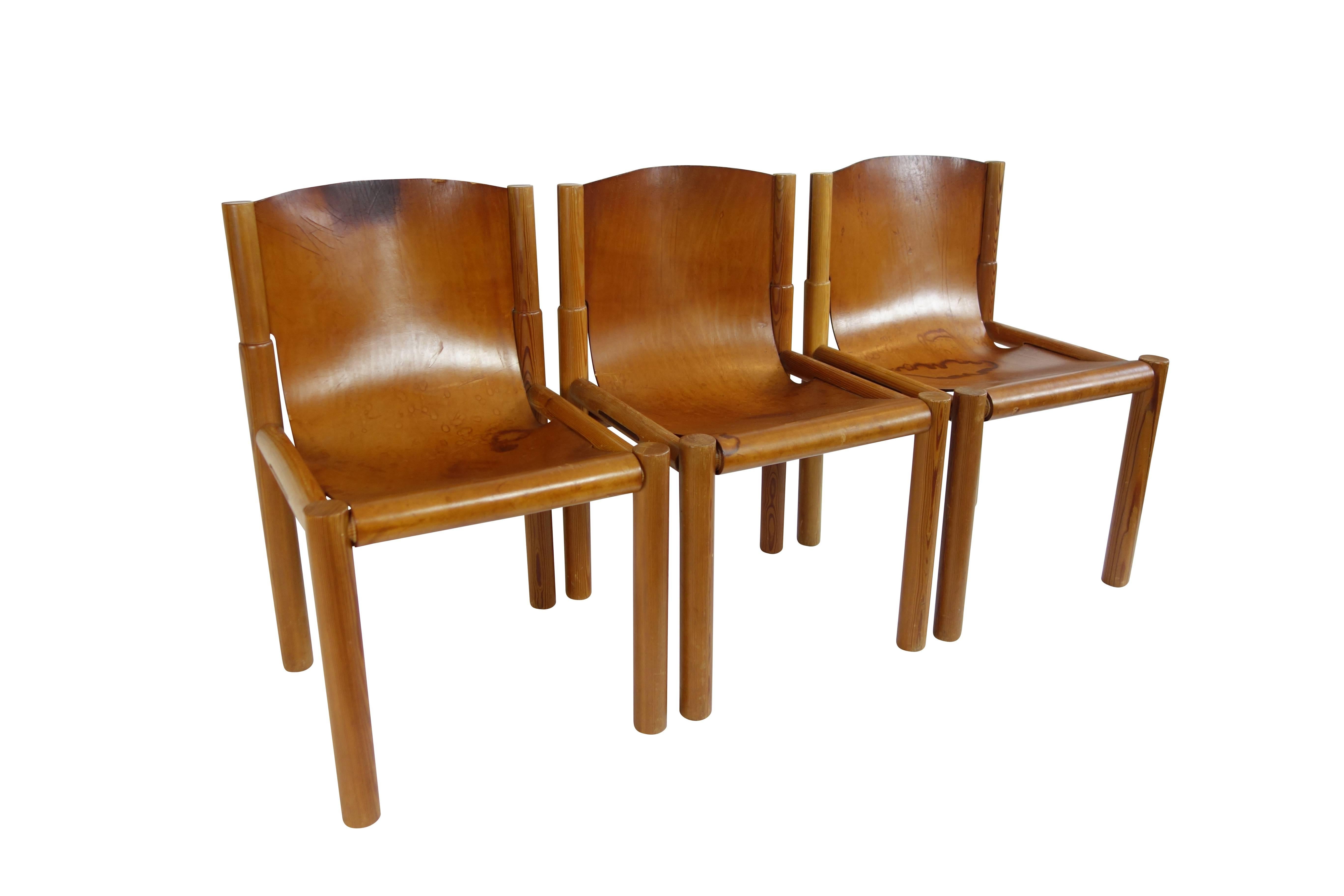 Mid-Century Modern Set of Midcentury French Leather Sling Seat Dining Chairs