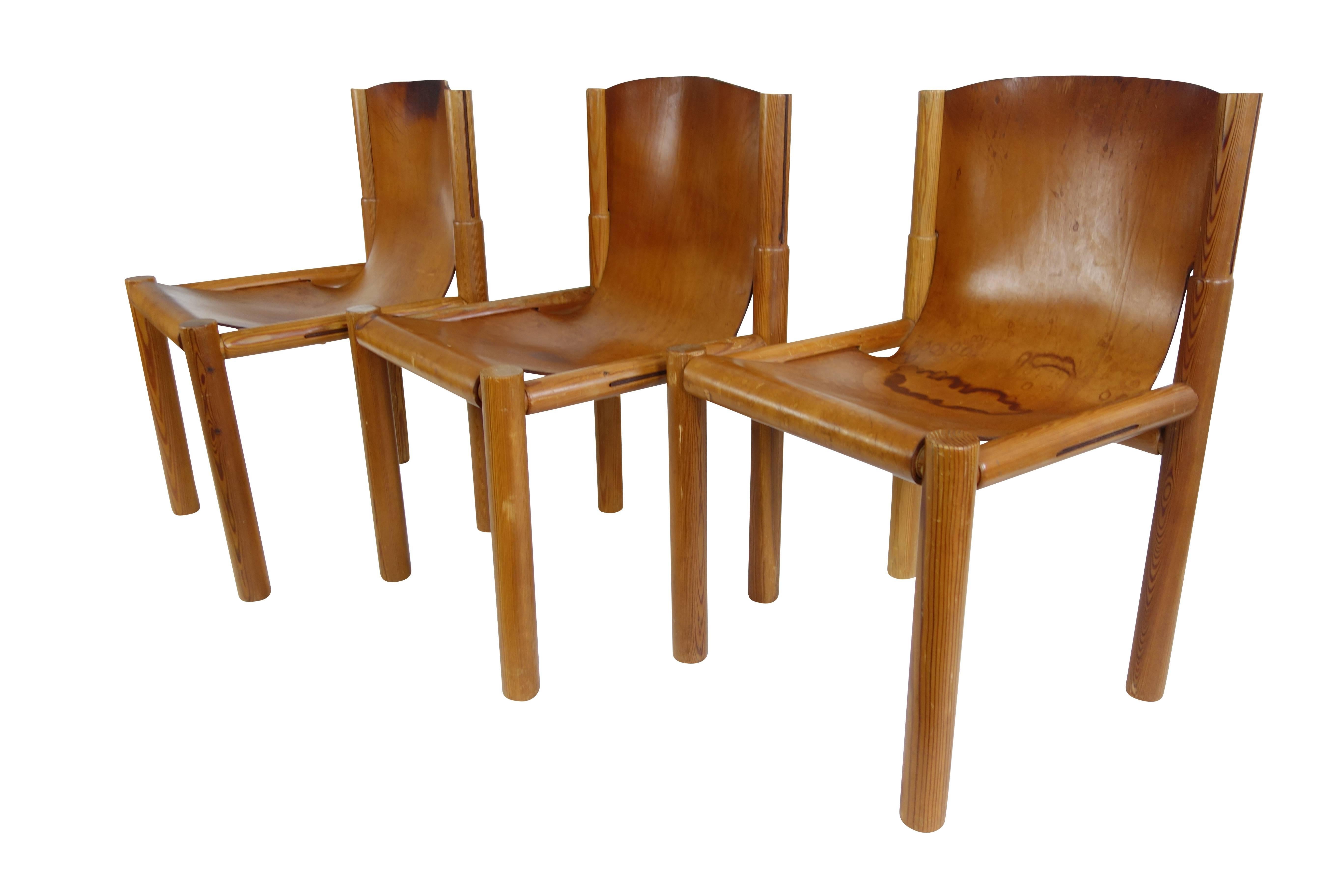 Set of Midcentury French Leather Sling Seat Dining Chairs 1